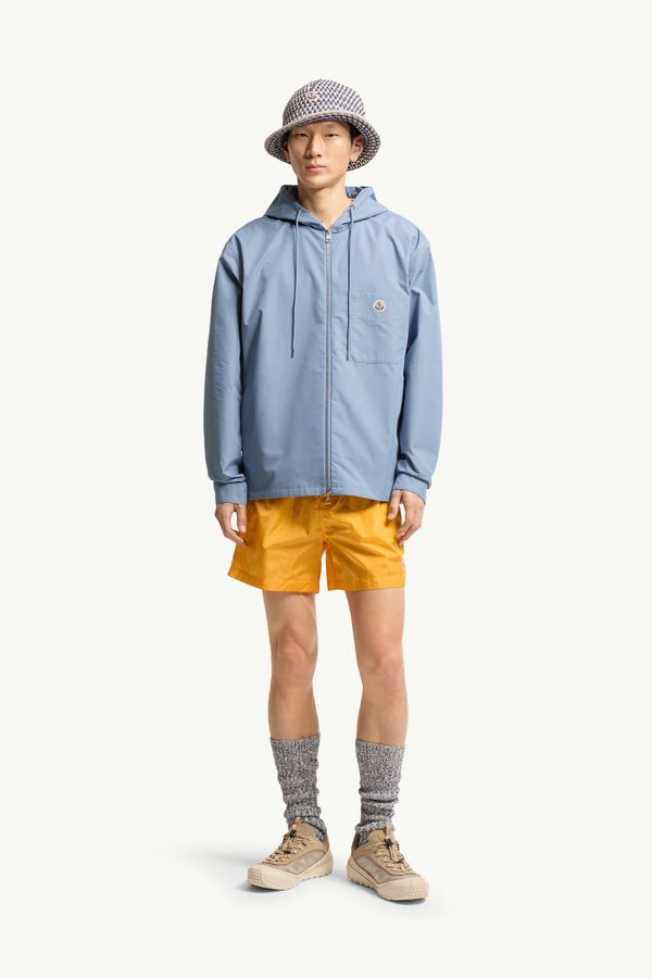 Chaqueta camisera de popelina de mezcla de algodón con capucha Hombre Azul cobalto Moncler 0