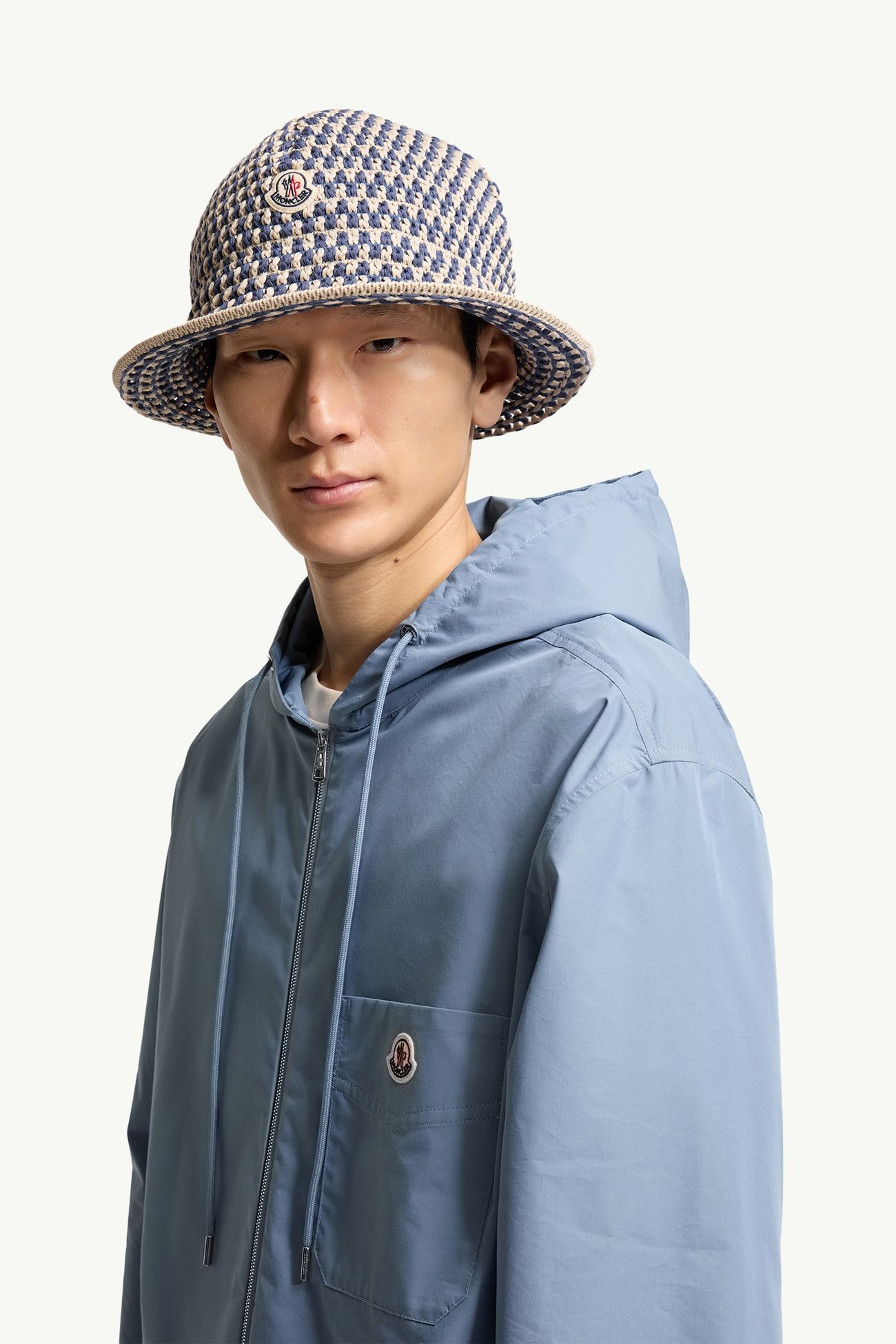 Giacca camicia con cappuccio in popeline misto cotone Uomo Blu Cobalto Moncler 1
