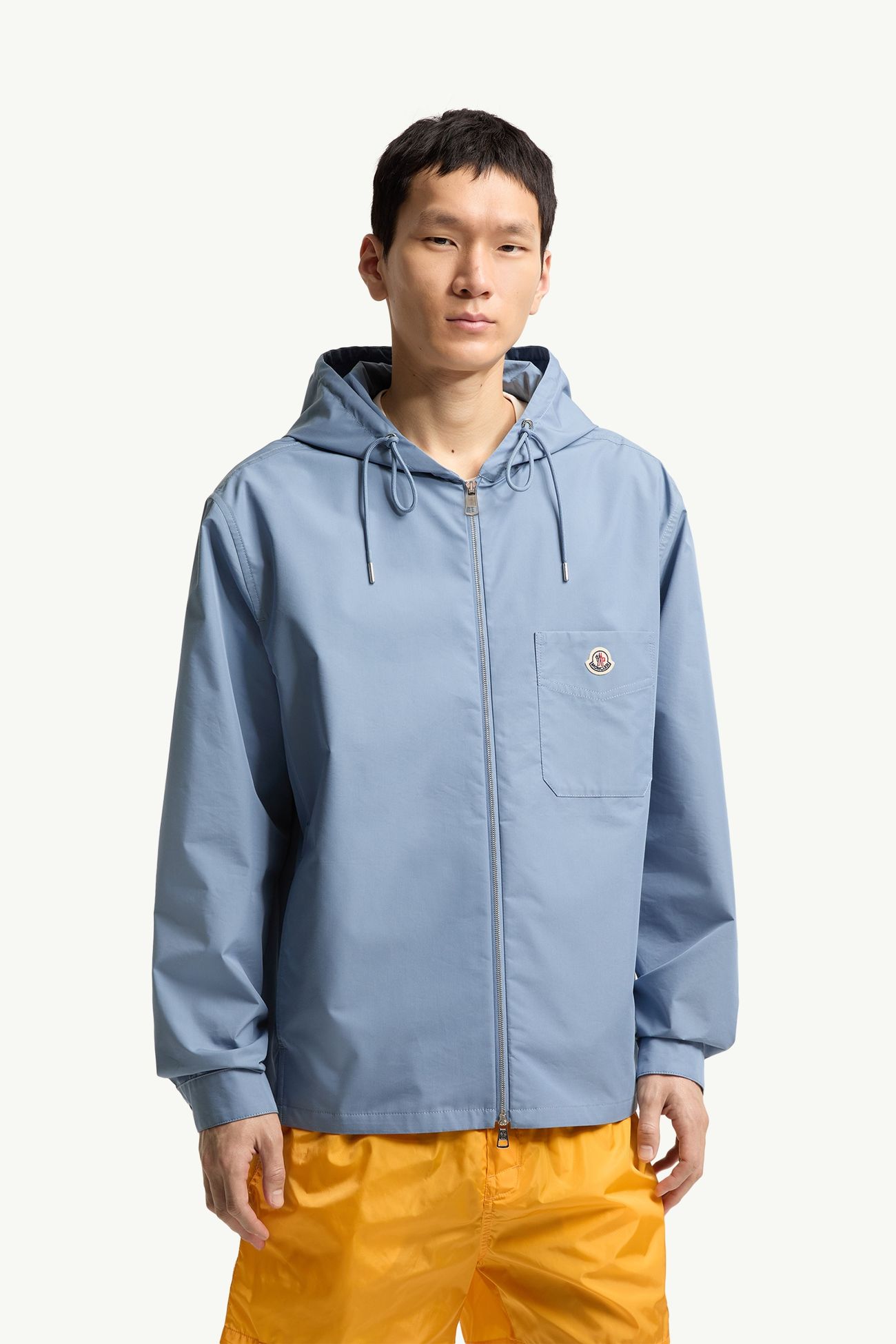 Cotton Blend Poplin Hooded Shirt Jacket Men Cobalt Blue Moncler 3
