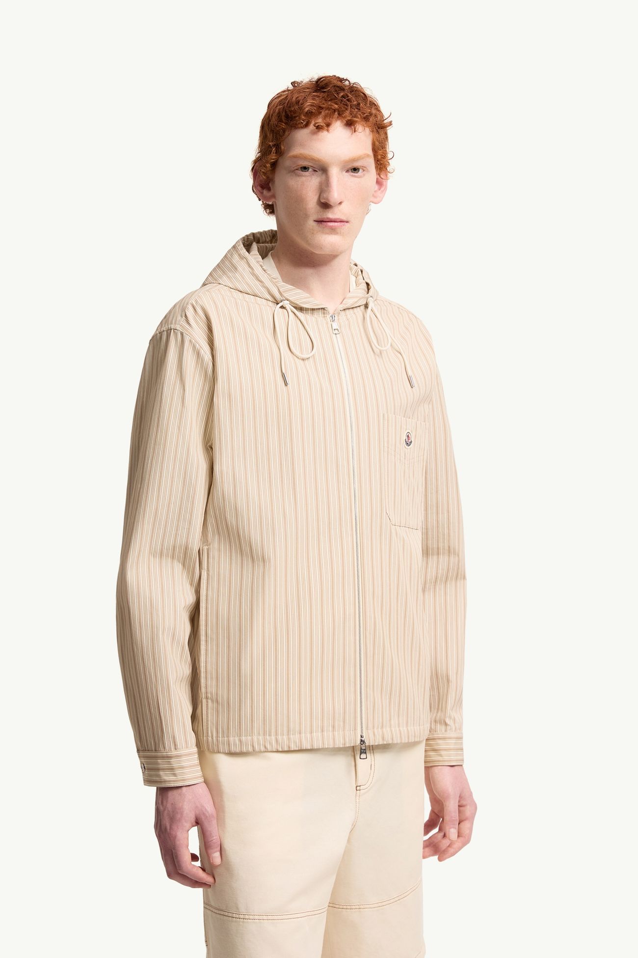 條紋棉質府綢恤衫 男士 米色 Moncler 3