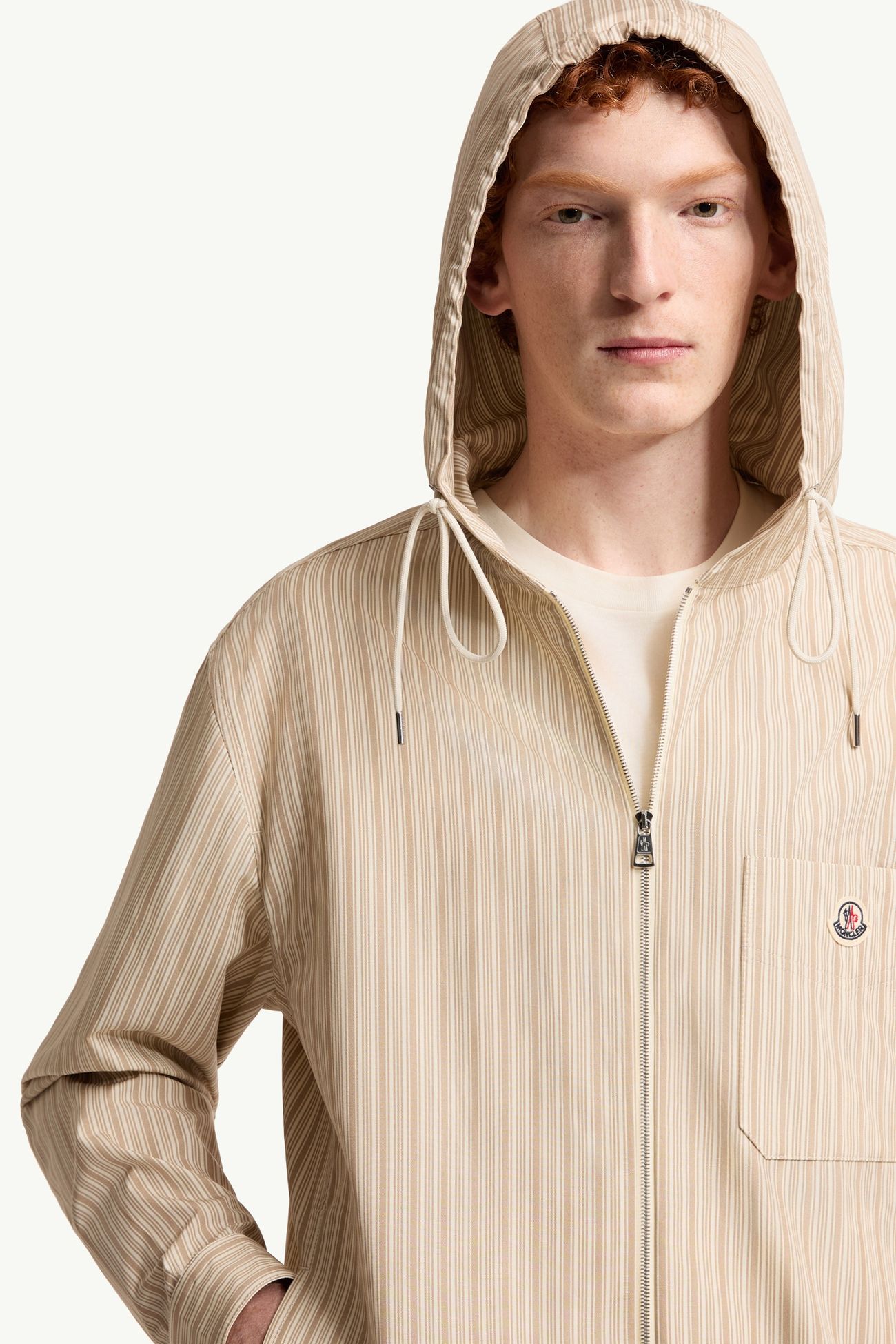 條紋棉質府綢恤衫 男士 米色 Moncler 5