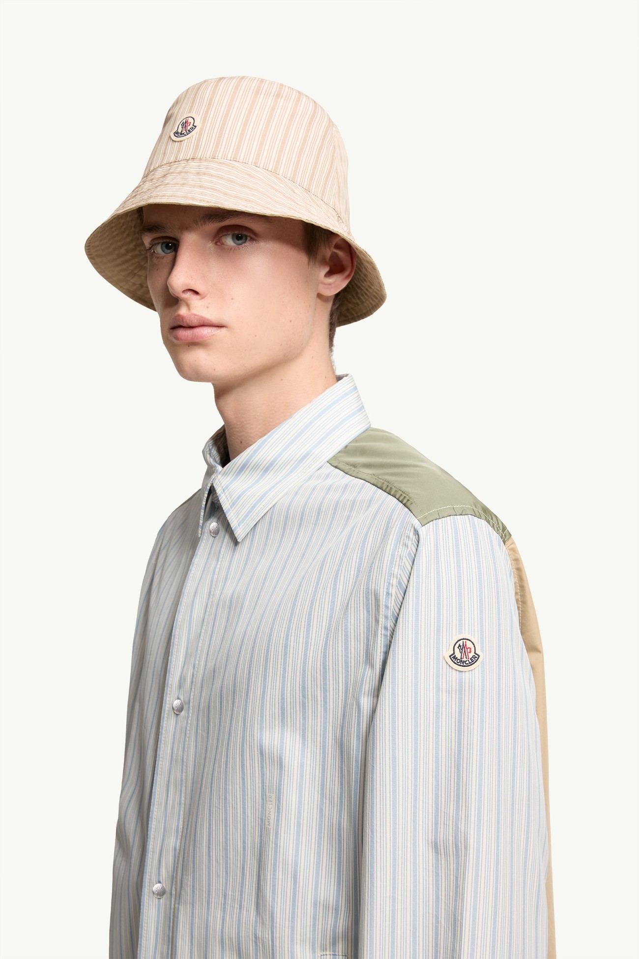 Camicia a righe in popeline di cotone Uomo Celeste Moncler 1