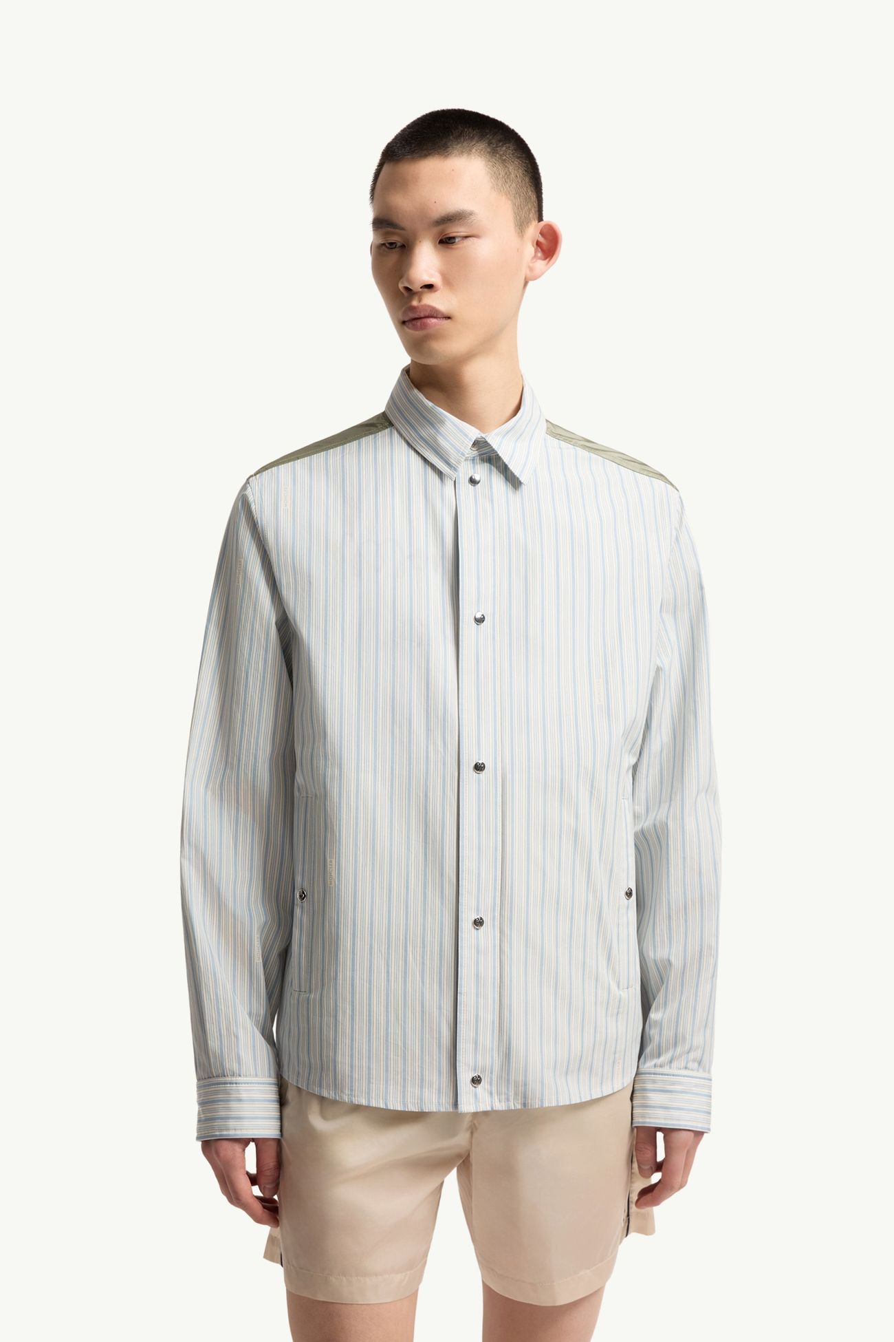 Chemise en popeline de coton à rayures Hommes Bleu clair Moncler 3