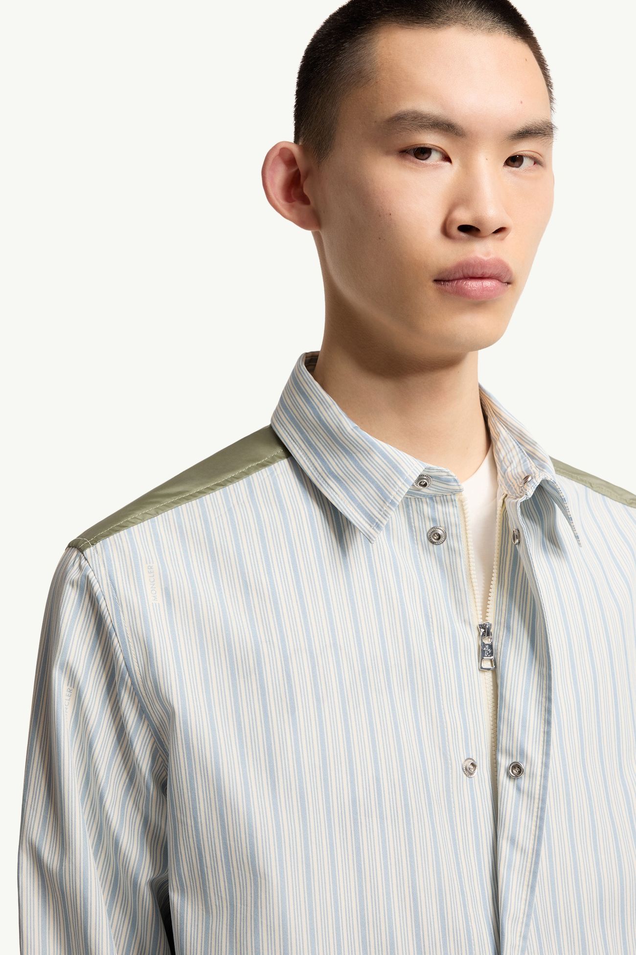 Camisa de popelina de algodón a rayas Hombre Azul claro Moncler 5