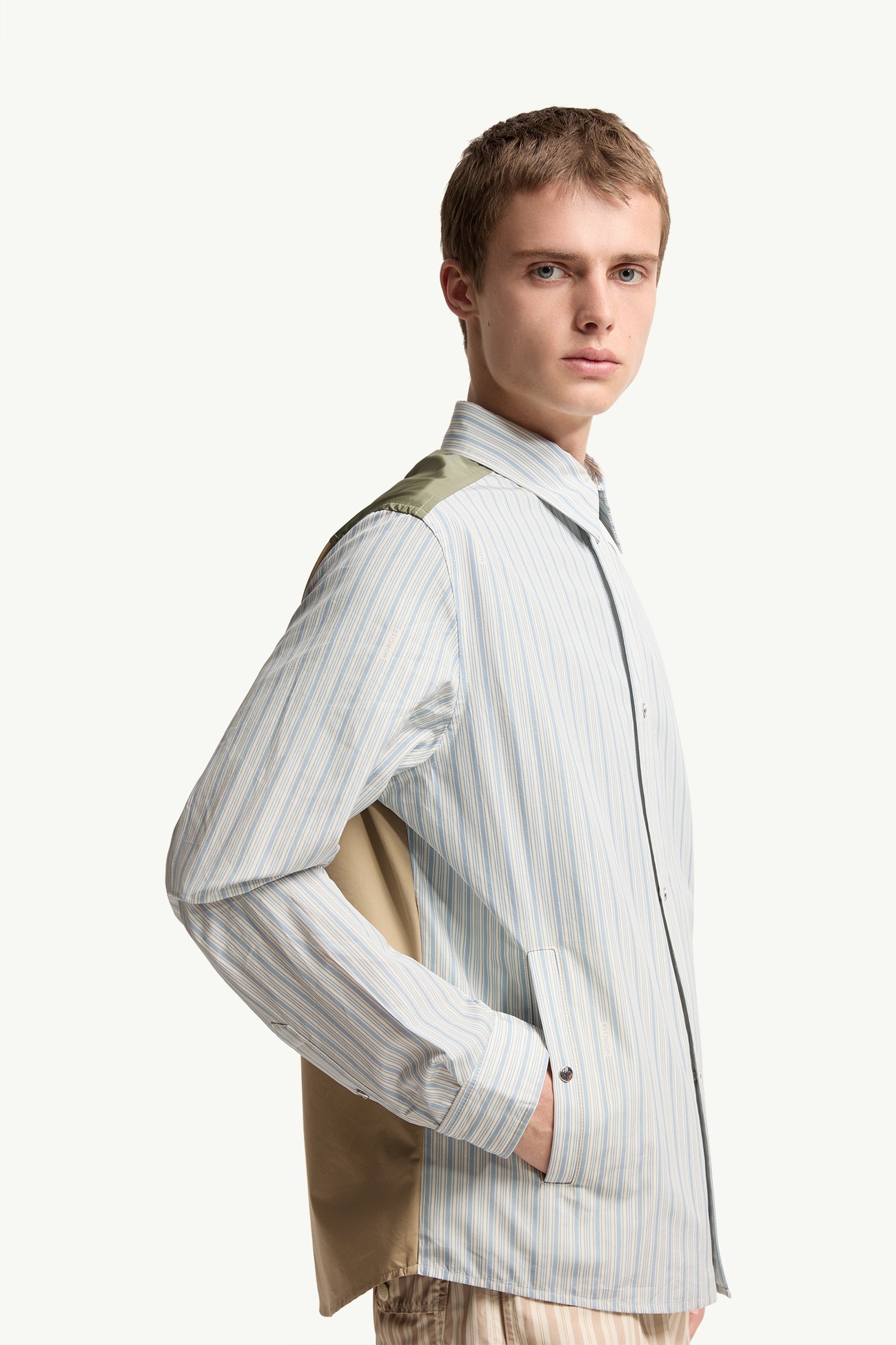 Camisa de popelina de algodón a rayas Hombre Azul claro Moncler 5