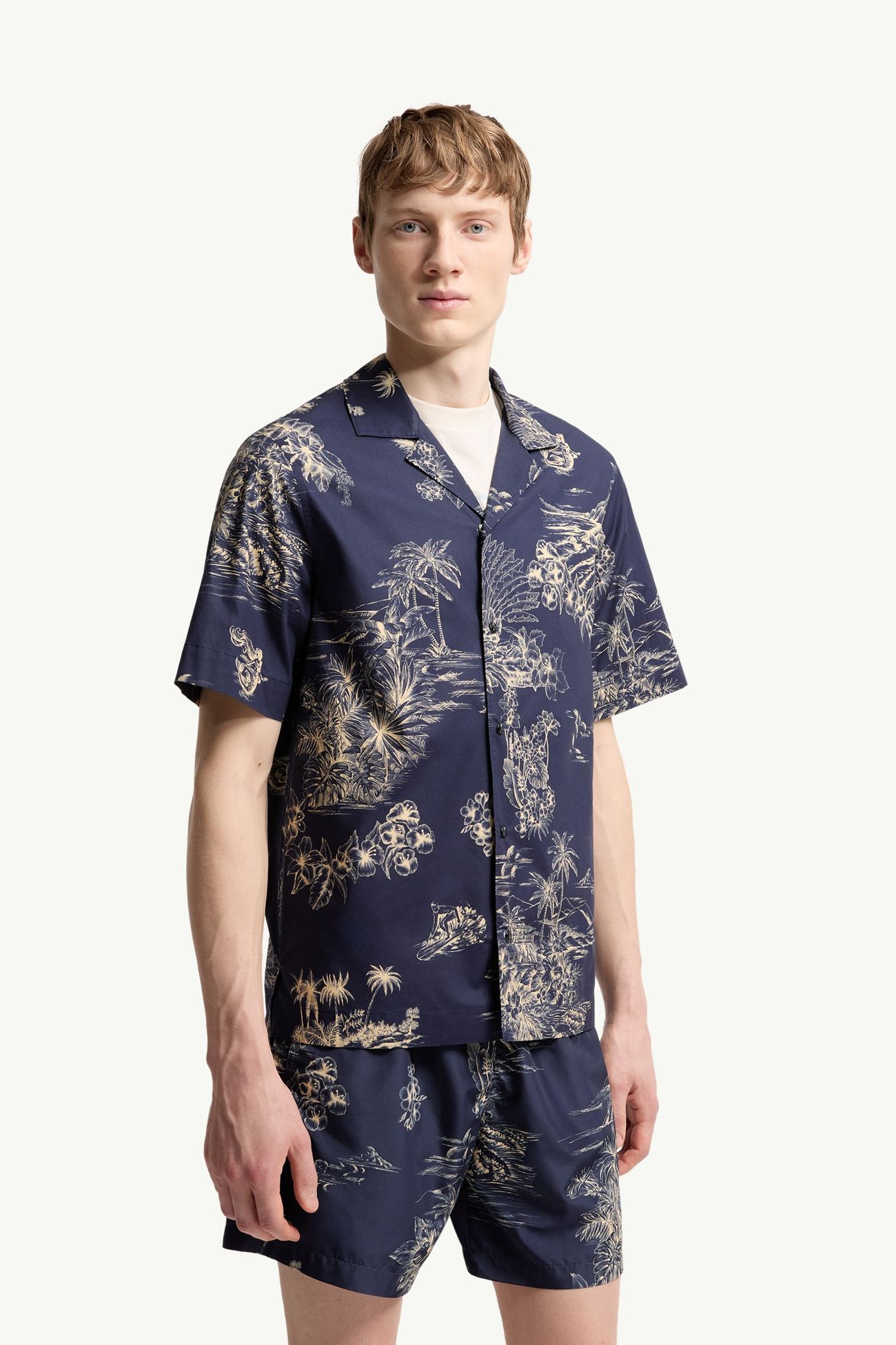 Kurzarmhemd aus Baumwolle mit Blumenprint Herren Navyblau Moncler 3