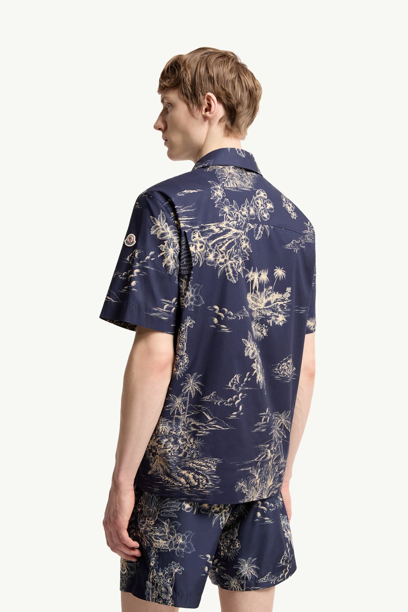 Kurzarmhemd aus Baumwolle mit Blumenprint Herren Navyblau Moncler 4