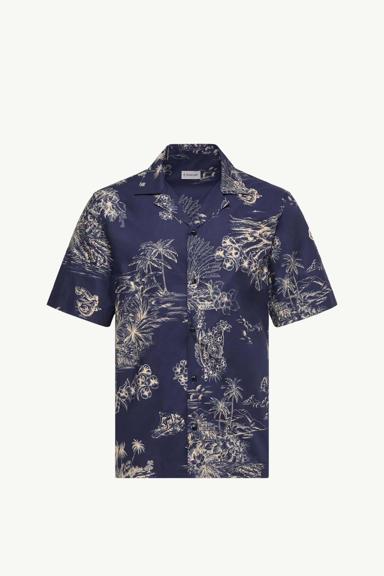 Floral Print Short Sleeve Cotton Shirt Men Navy Blue Moncler 2
