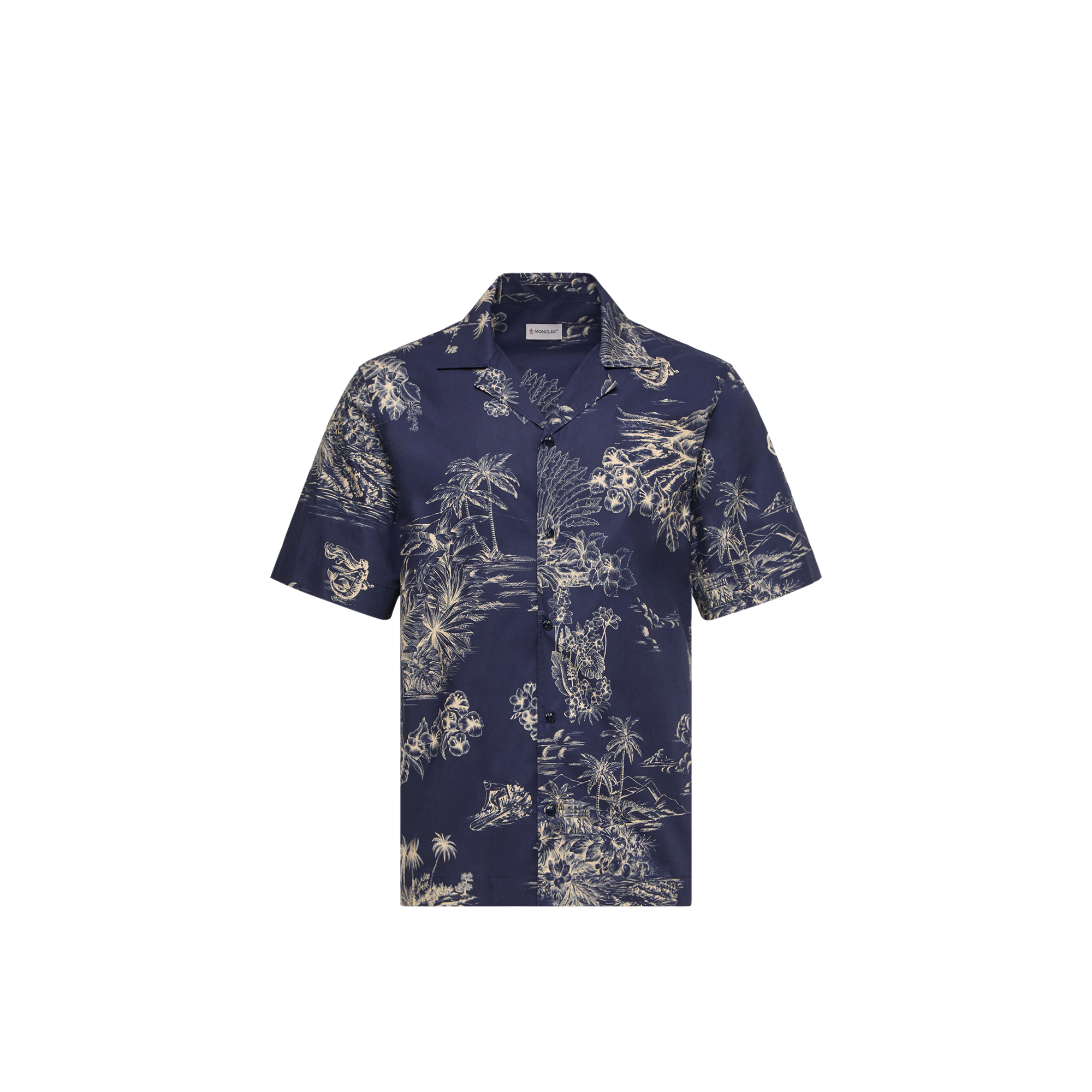 Moncler   Floral Print Short Sleeve Cotton Shirt for Men in Blue, Size: M