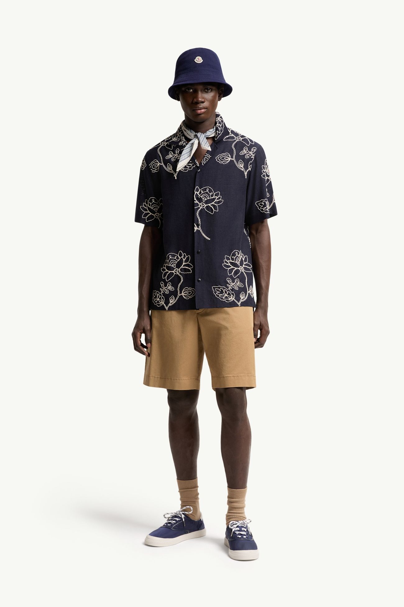 Camicia Ricamata in Misto Lino Uomo Blu Moncler 0