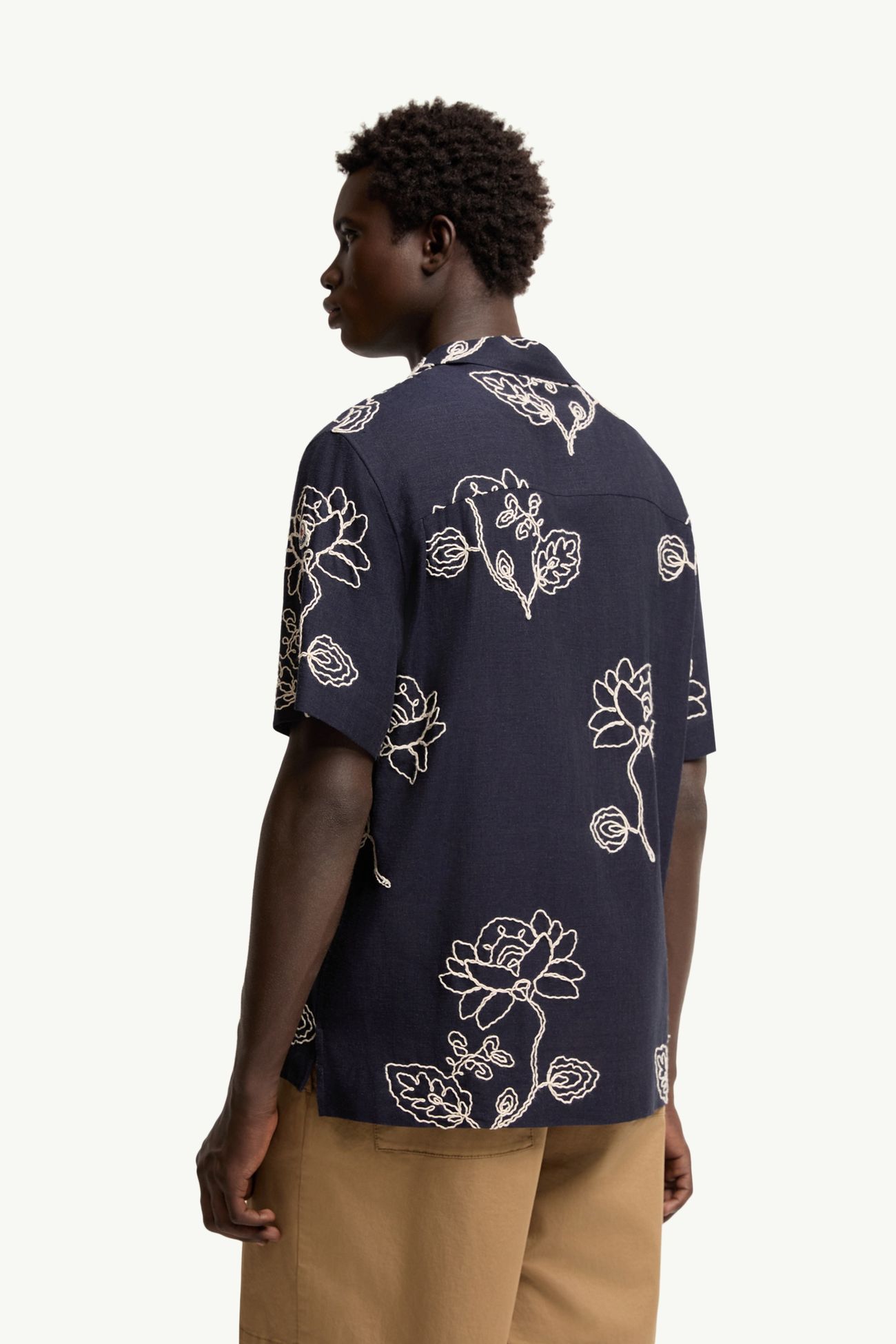 Embroidered Linen Blend Shirt Men Blue Moncler 4