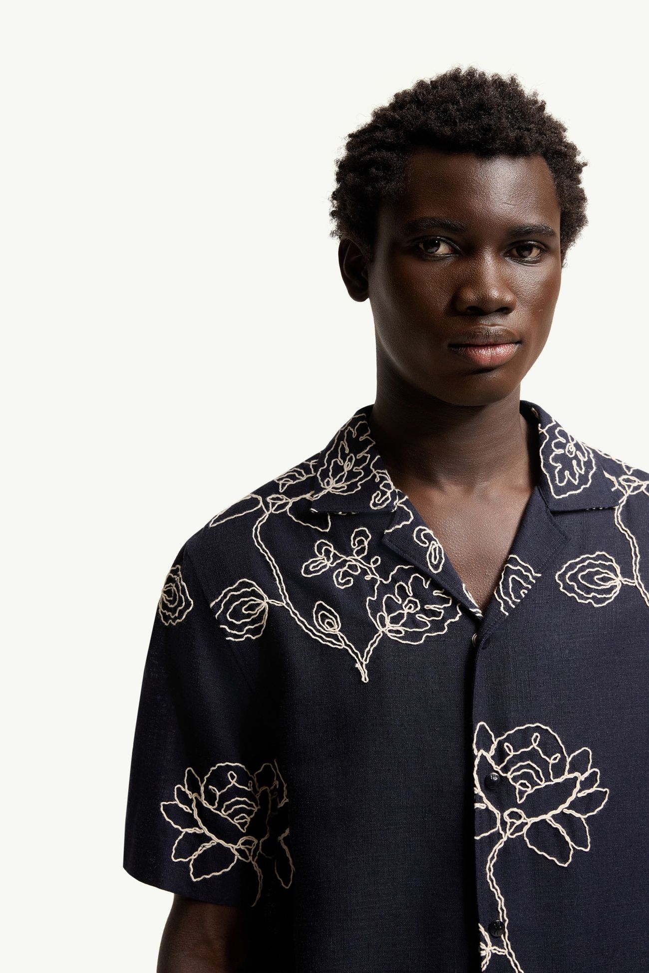 Embroidered Linen Blend Shirt Men Blue Moncler 5