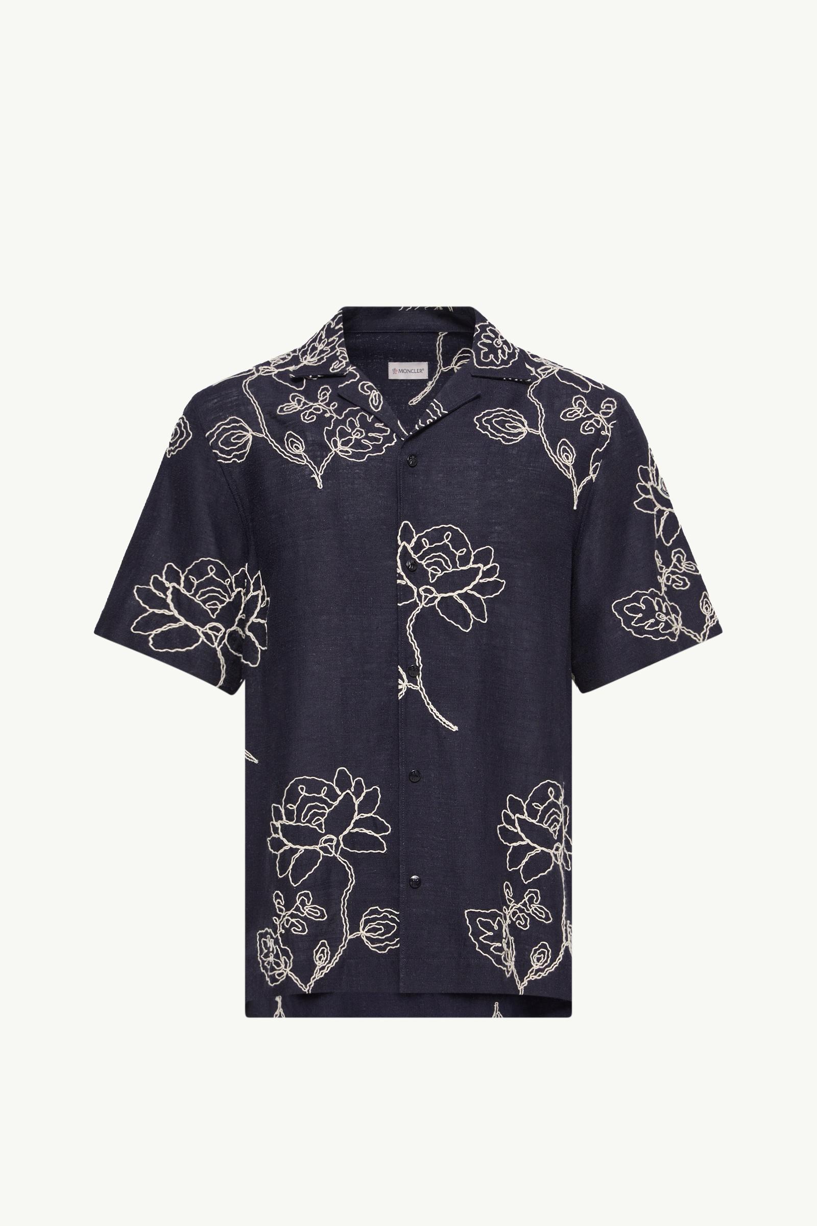 Embroidered Linen Blend Shirt Men Blue Moncler, 1 of 0