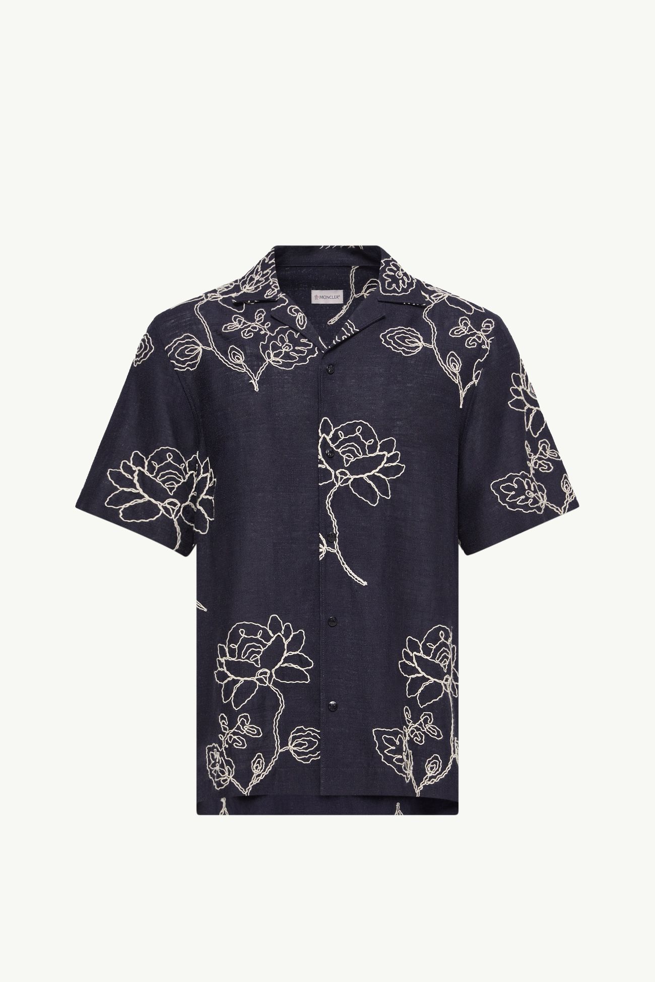 Camisa de mezcla de lino bordada Hombre Azul Moncler 2