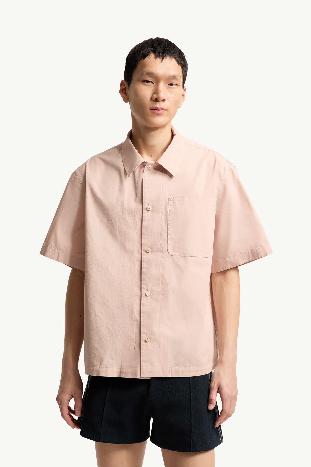Camisa de manga corta de popelina de algodón Hombre Rosado claro Moncler 3