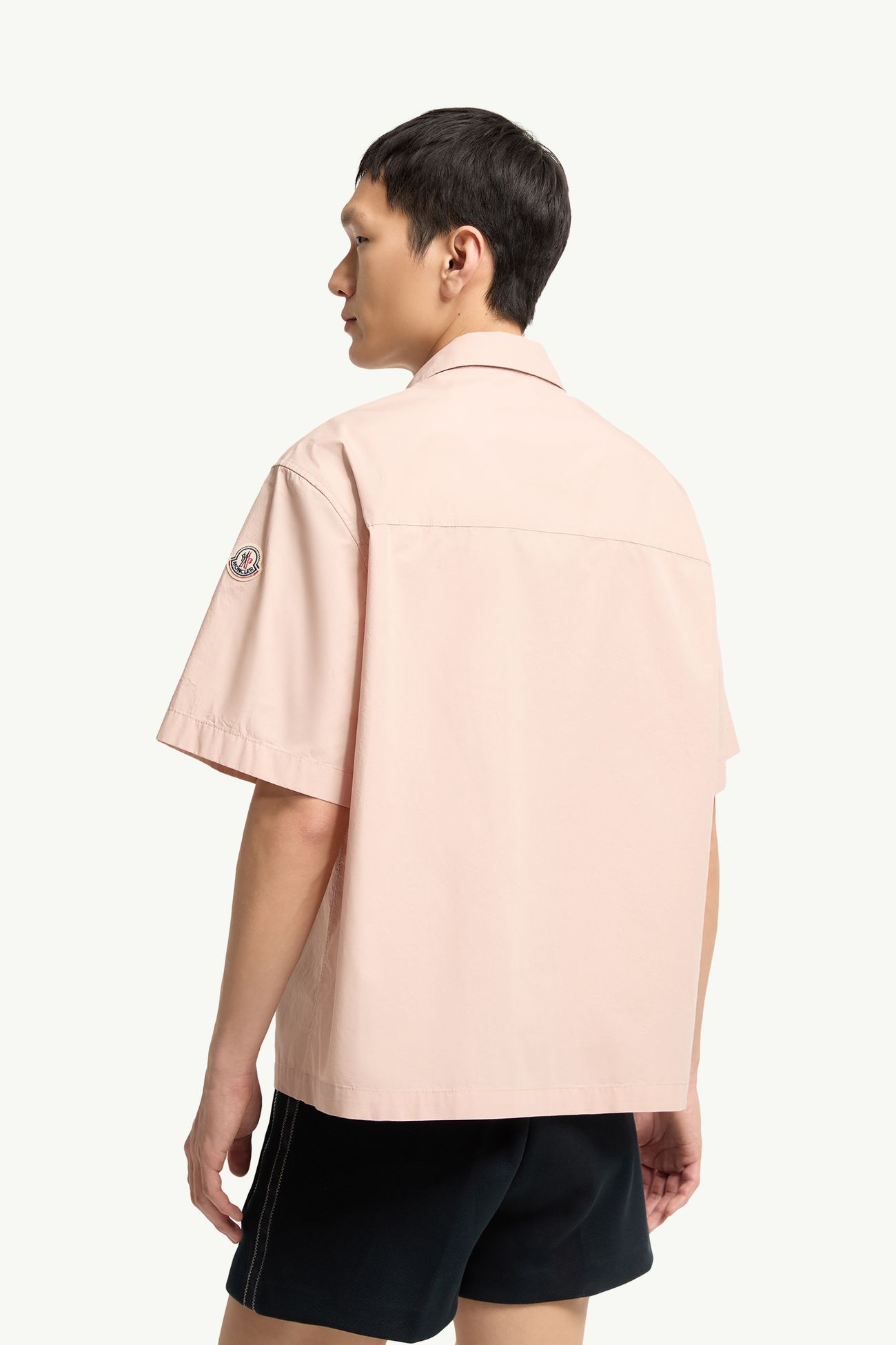 Camicia a maniche corte in popeline di cotone Uomo Rosa Chiaro Moncler 4