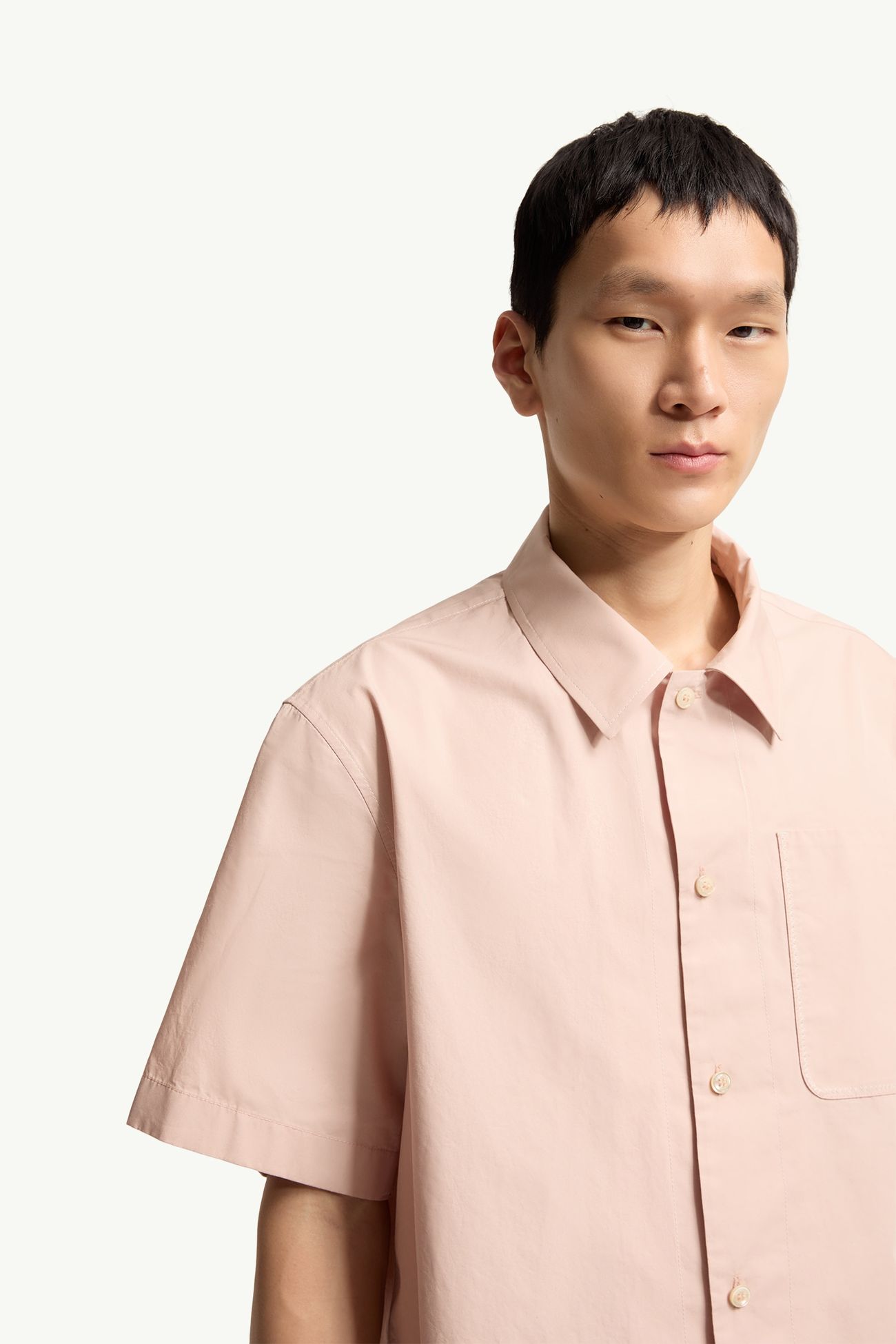 Camisa de manga corta de popelina de algodón Hombre Rosado claro Moncler 5