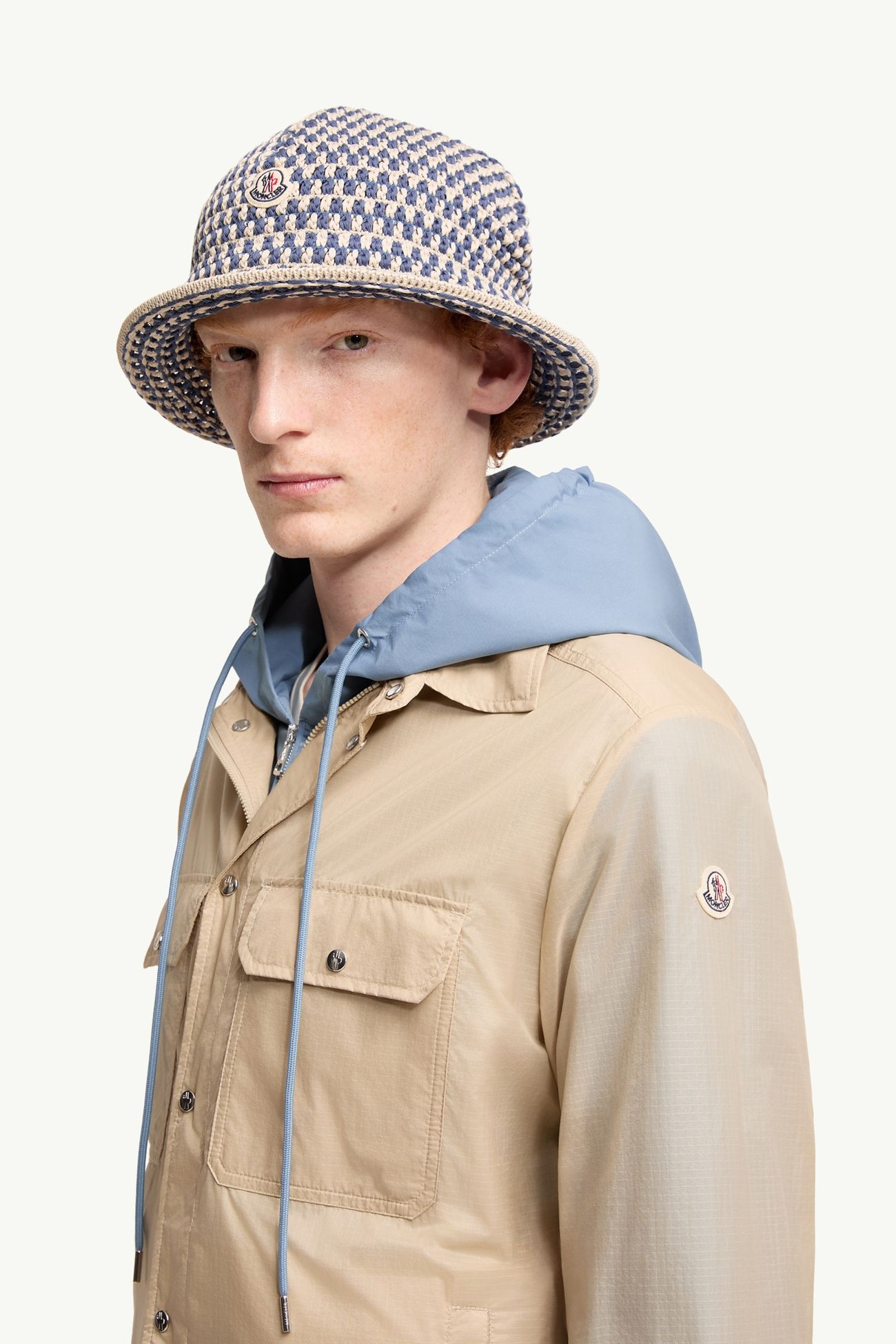 Giacca camicia a maniche lunghe con patch con logo Uomo Beige Moncler 1