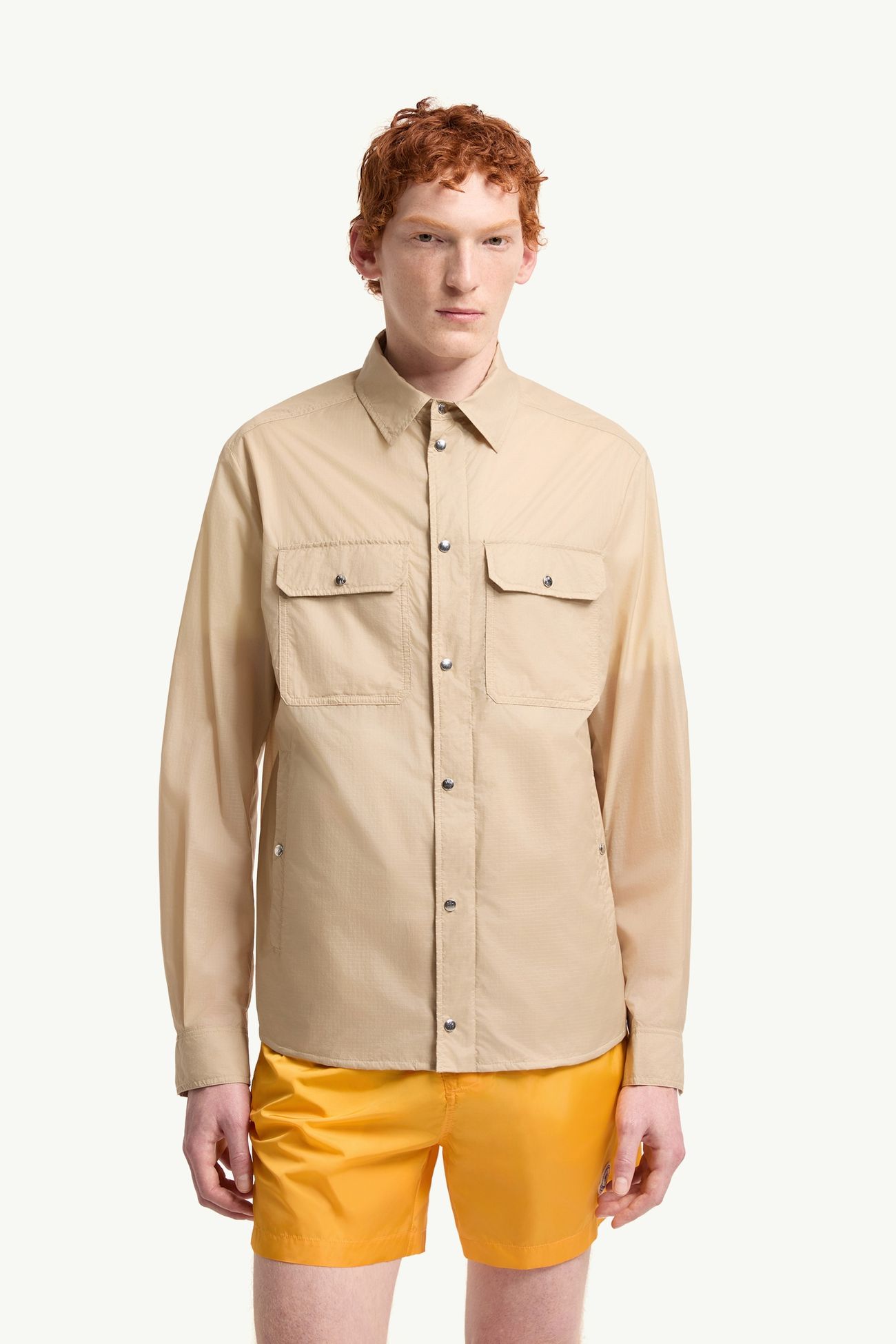 Logo Patch Long Sleeve Shirt Jacket Men Beige Moncler 3