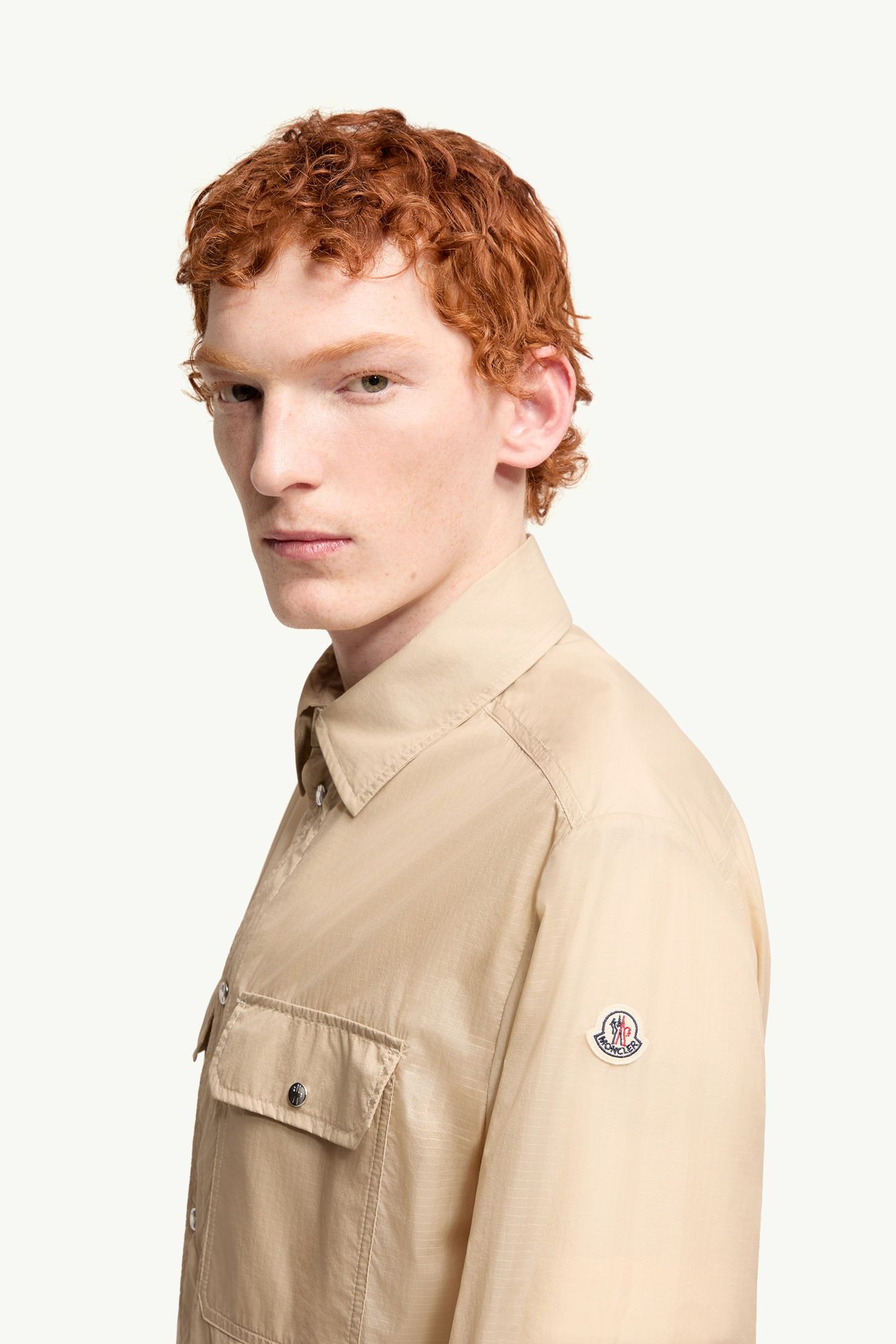 Camicia a Maniche Lunghe con Patch con Logo Uomo Beige Moncler 5