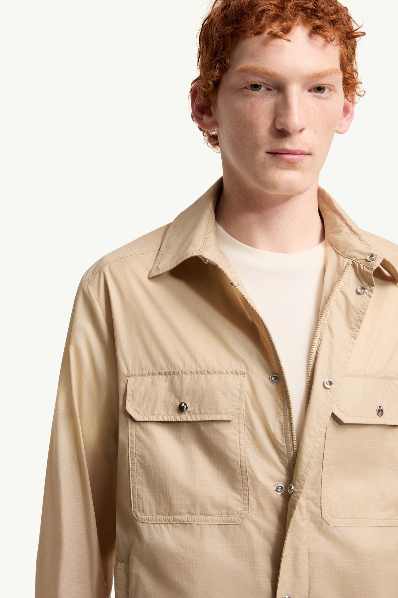 Logo Patch Long Sleeve Shirt Jacket Men Beige Moncler 6