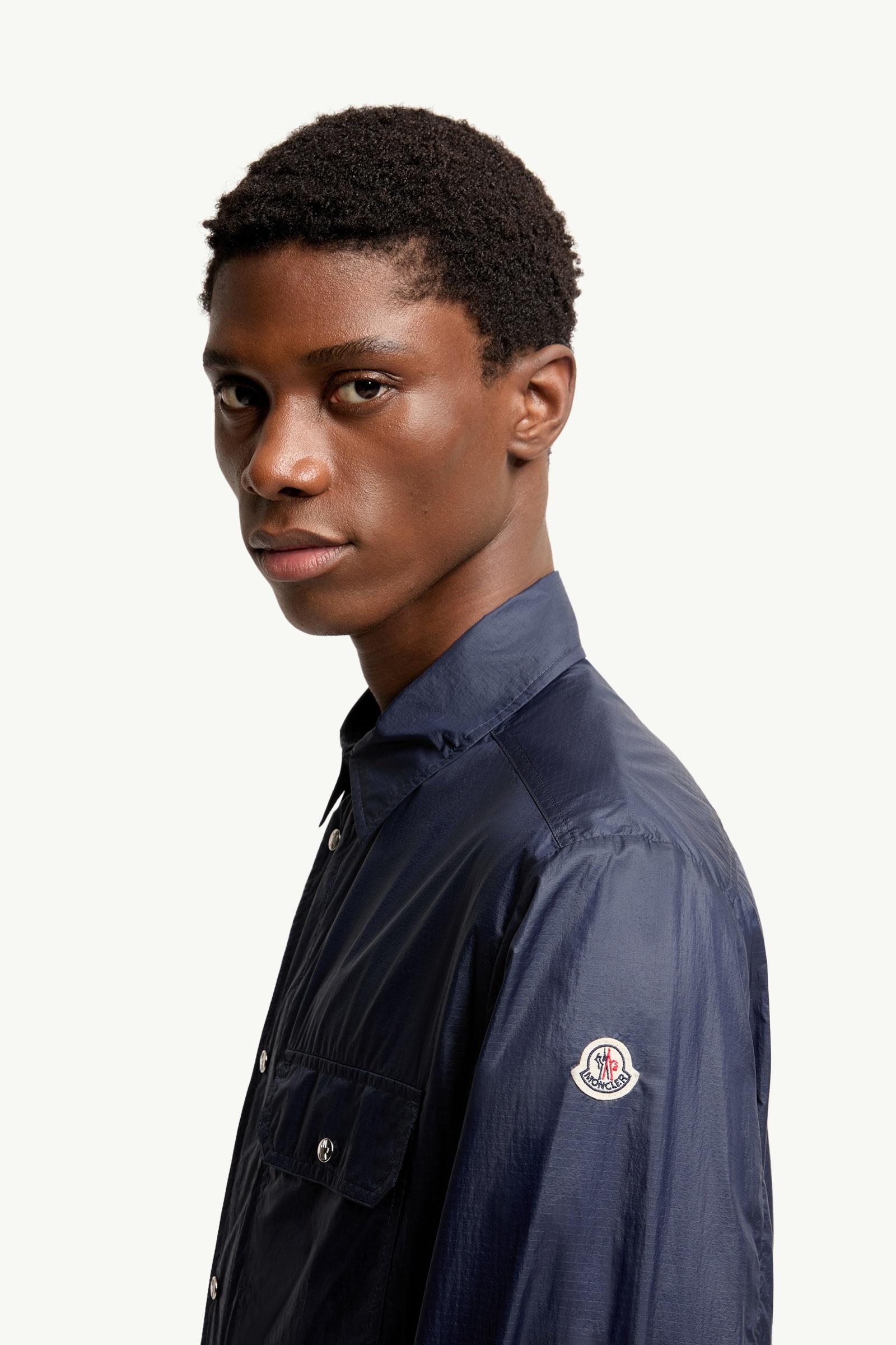 Navy Blue Logo Patch Long Sleeve Shirt - Shirt Jackets for Men