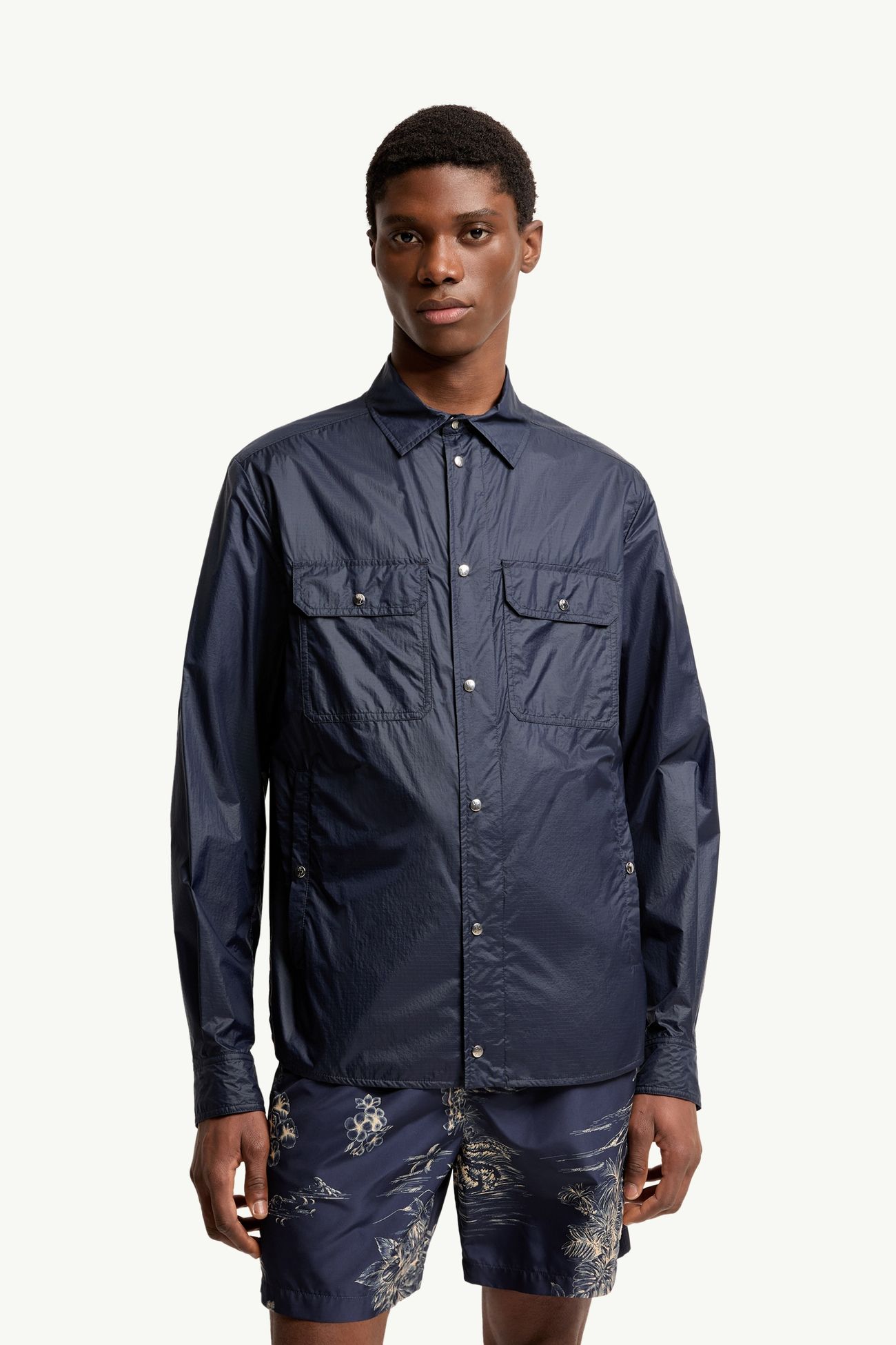 Logo Patch Long Sleeve Shirt Men Navy Blue Moncler 3