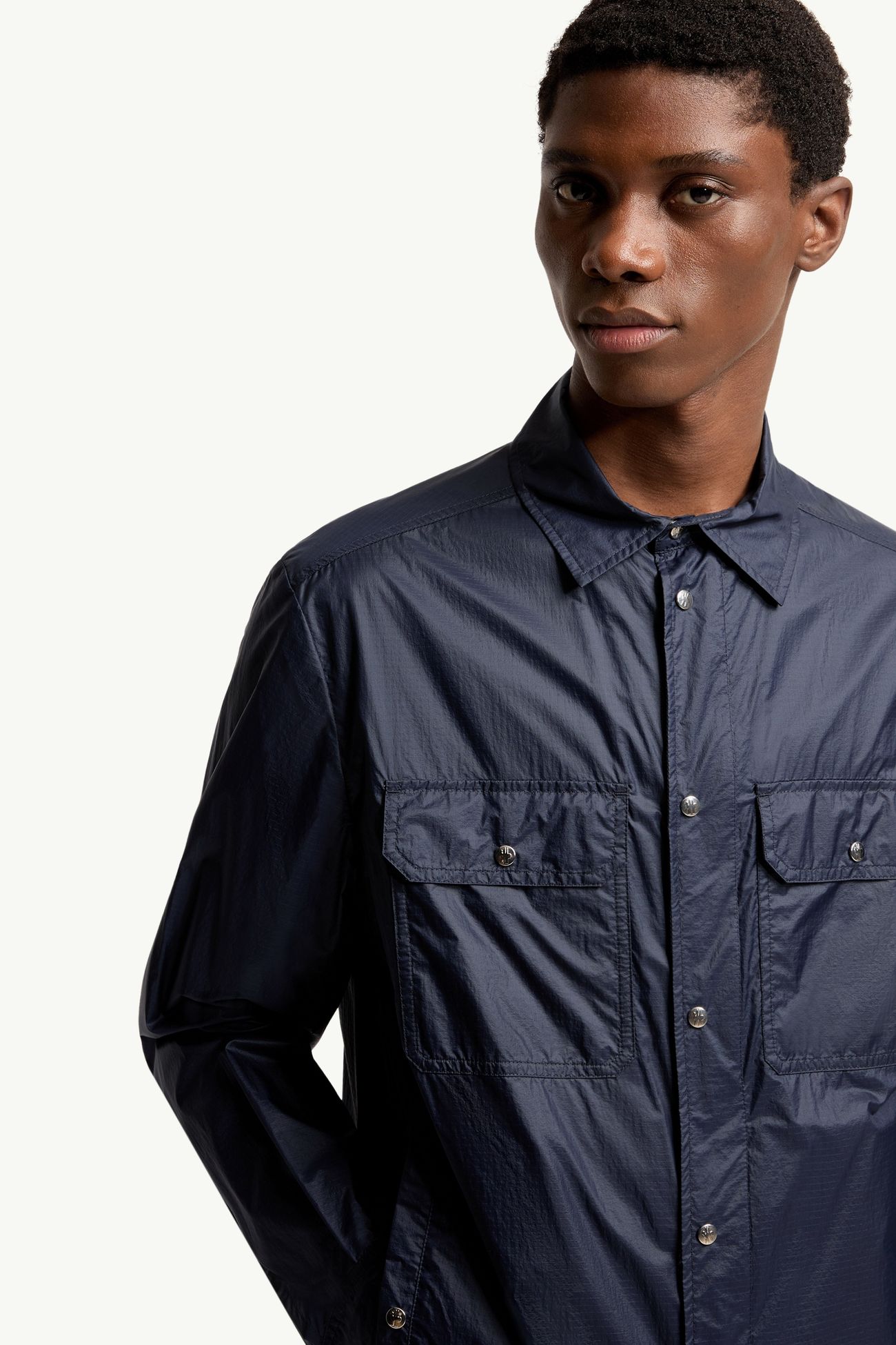 Logo Patch Long Sleeve Shirt Men Navy Blue Moncler 5