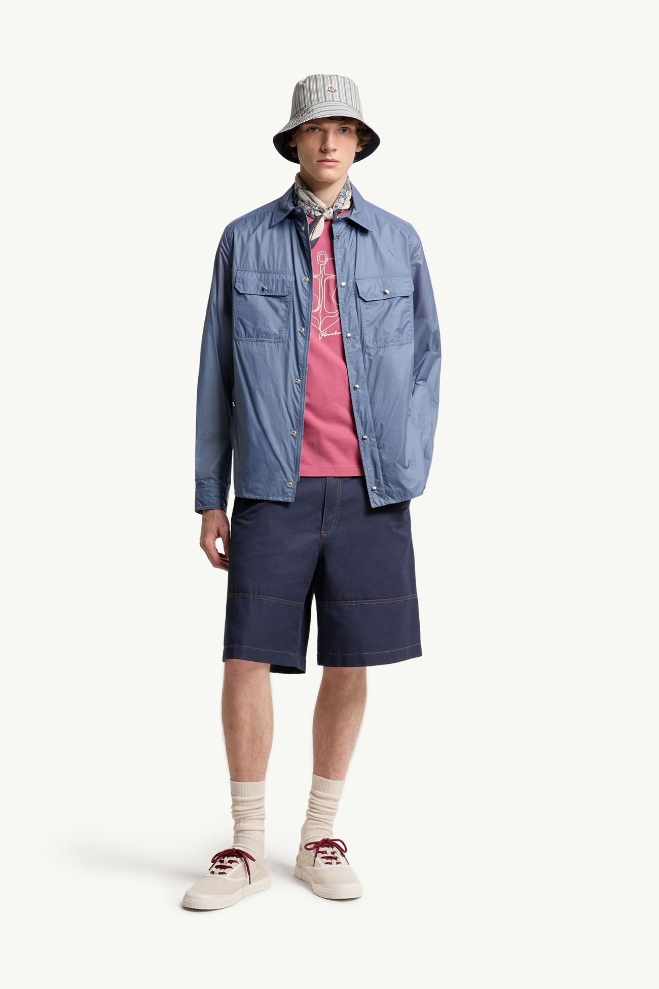 Logo Patch Long Sleeve Shirt Jacket Men Denim Blue Moncler 0