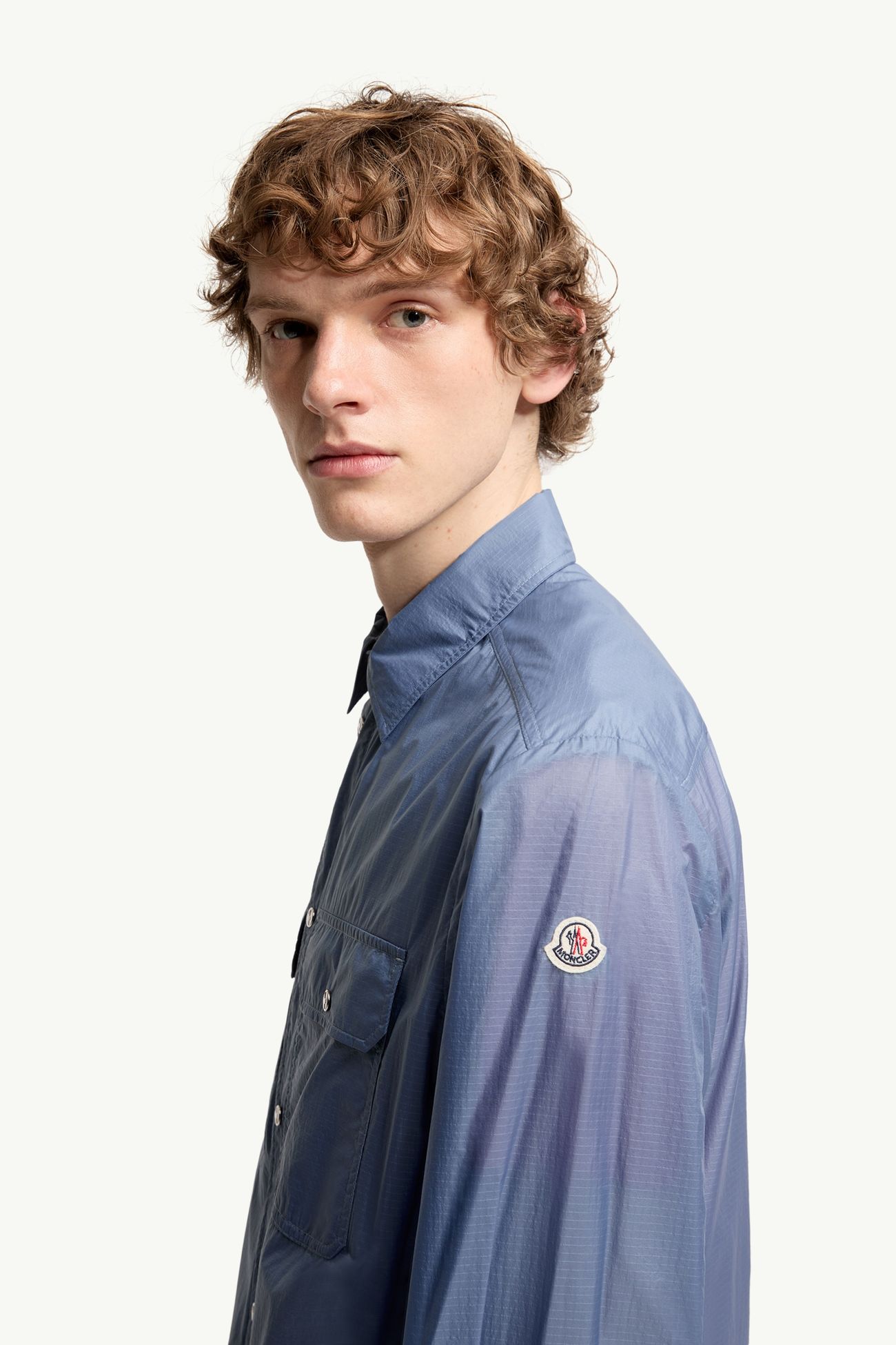 Logo Patch Long Sleeve Shirt Jacket Men Denim Blue Moncler 1
