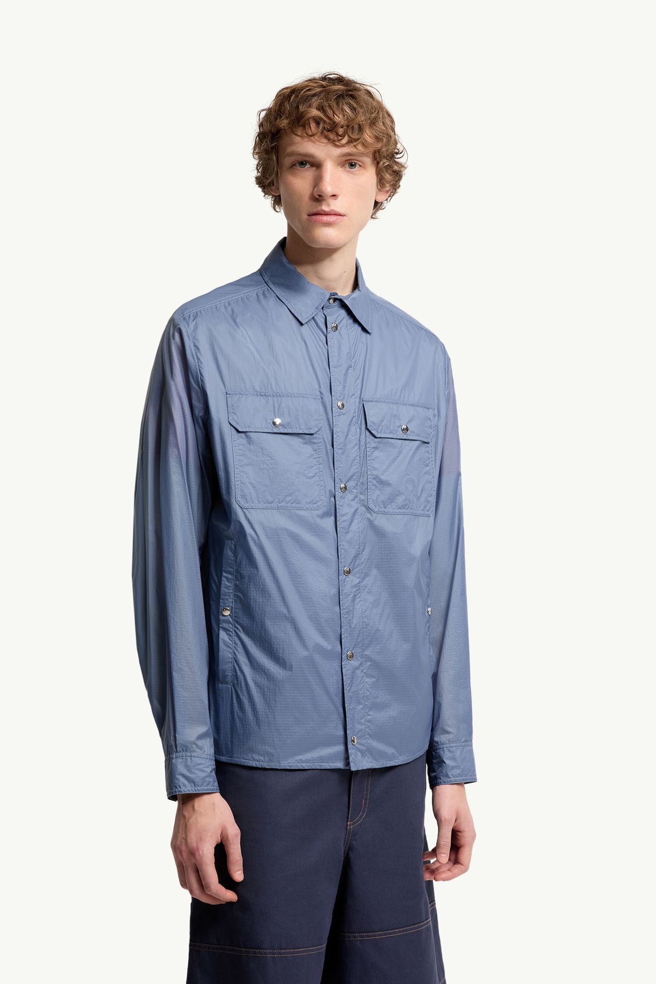 Camicia a Maniche Lunghe con Patch con Logo Uomo Blu Denim Moncler 3