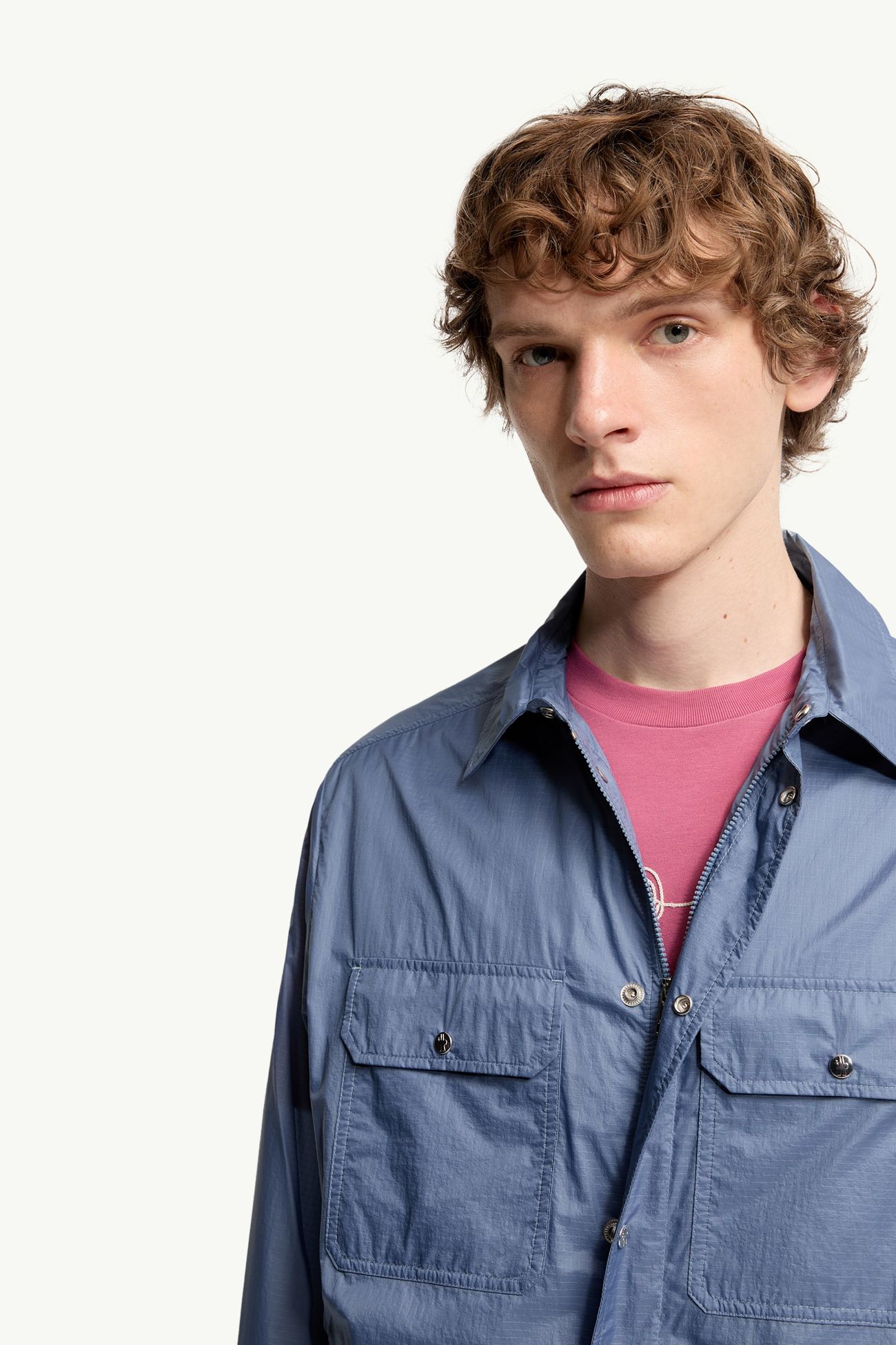 Giacca camicia a maniche lunghe con patch con logo Uomo Blu Denim Moncler 5