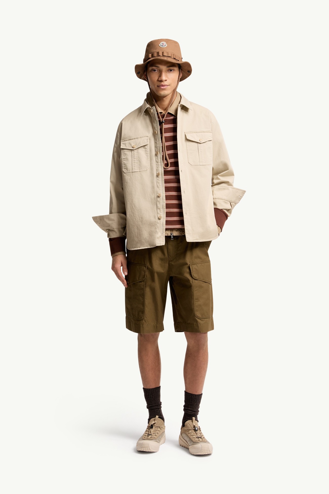 Camicia a maniche lunghe in gabardine di misto cotone Uomo Beige Chiaro Moncler 0