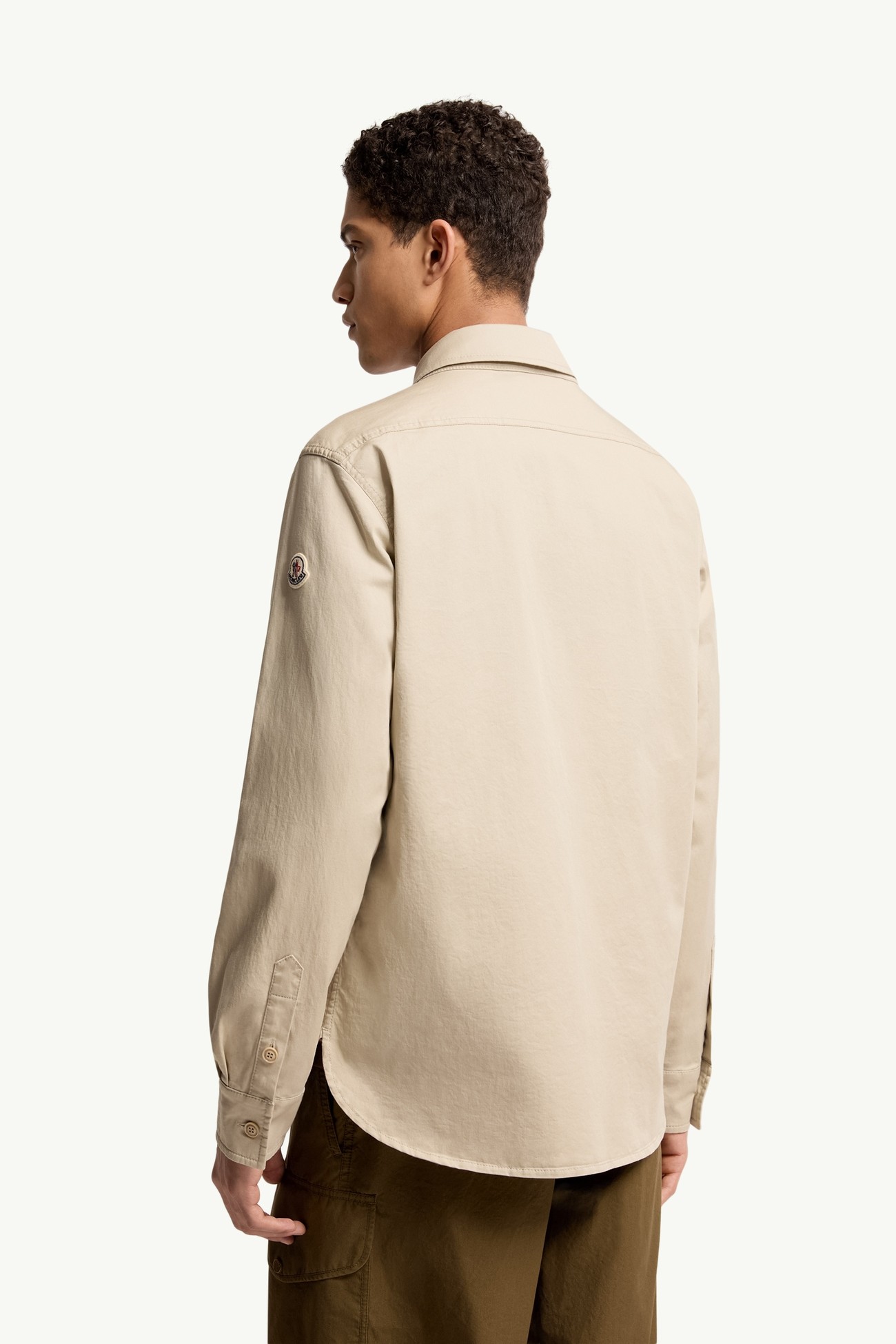 Cotton Blend Gabardine Long Sleeve Shirt Men Light Beige Moncler 4