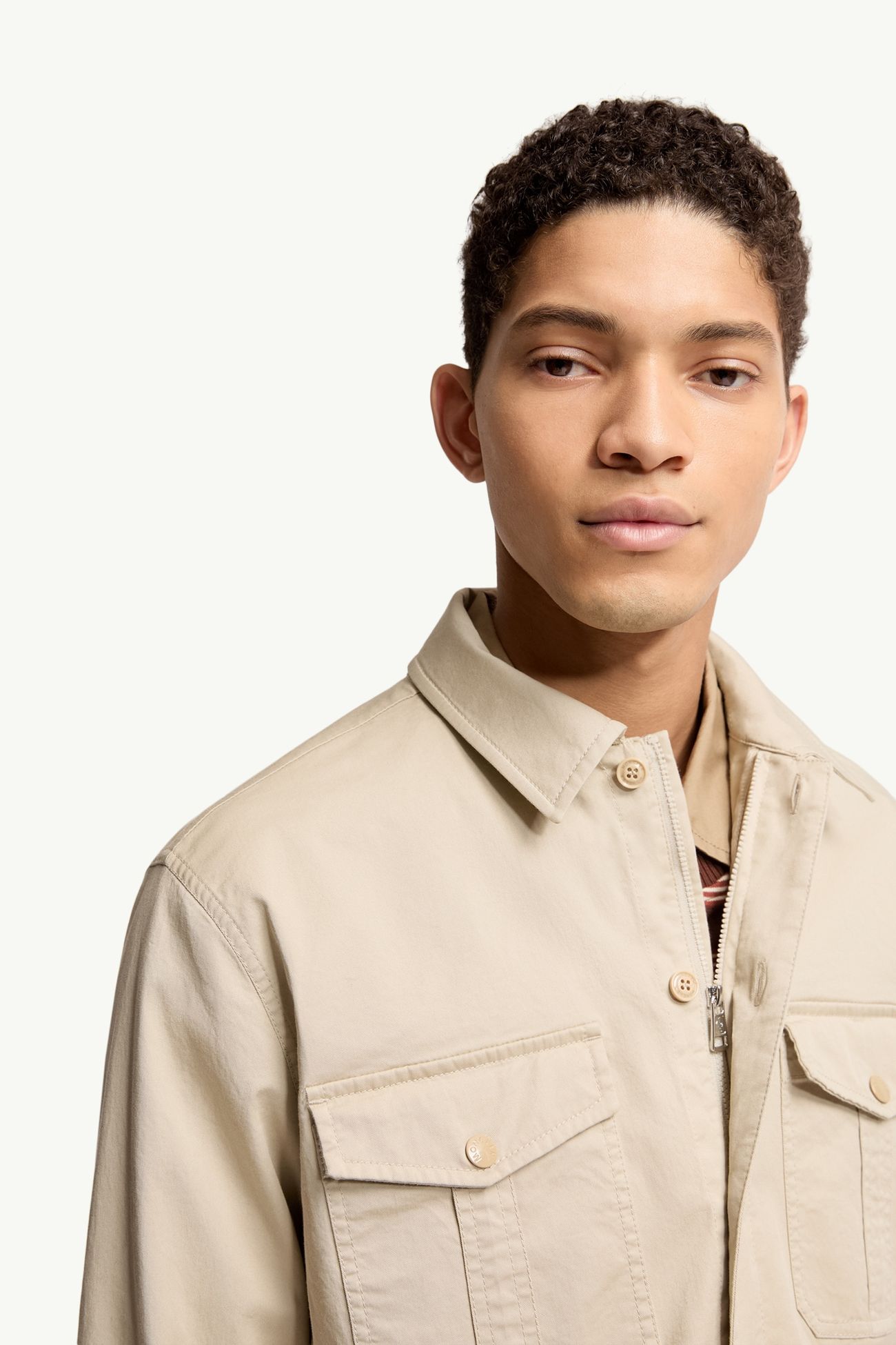 Cotton Blend Gabardine Long Sleeve Shirt Men Light Beige Moncler 5