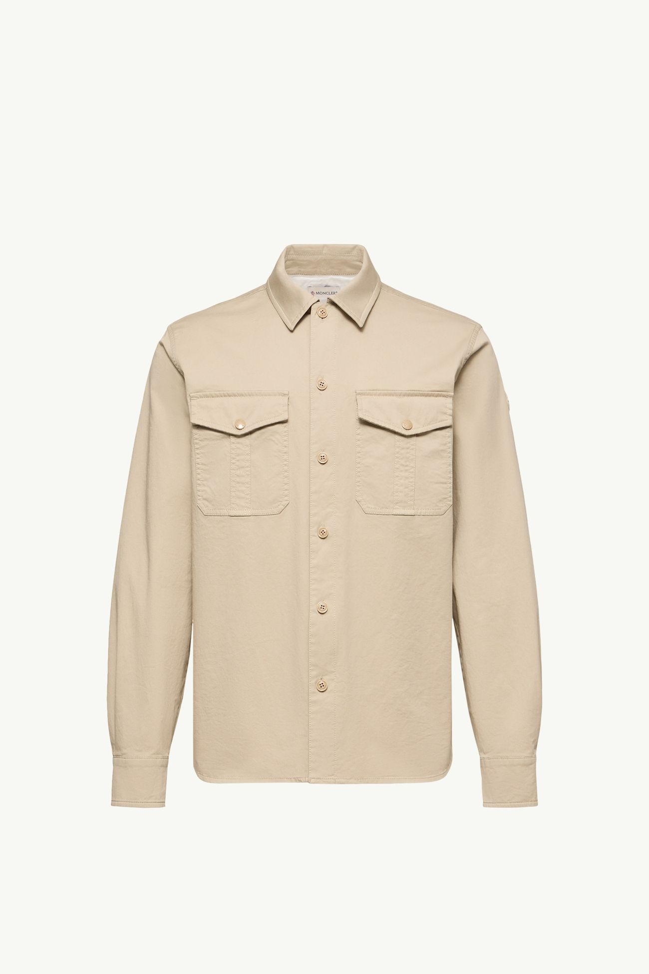 Cotton Blend Gabardine Long Sleeve Shirt Men Light Beige Moncler 2