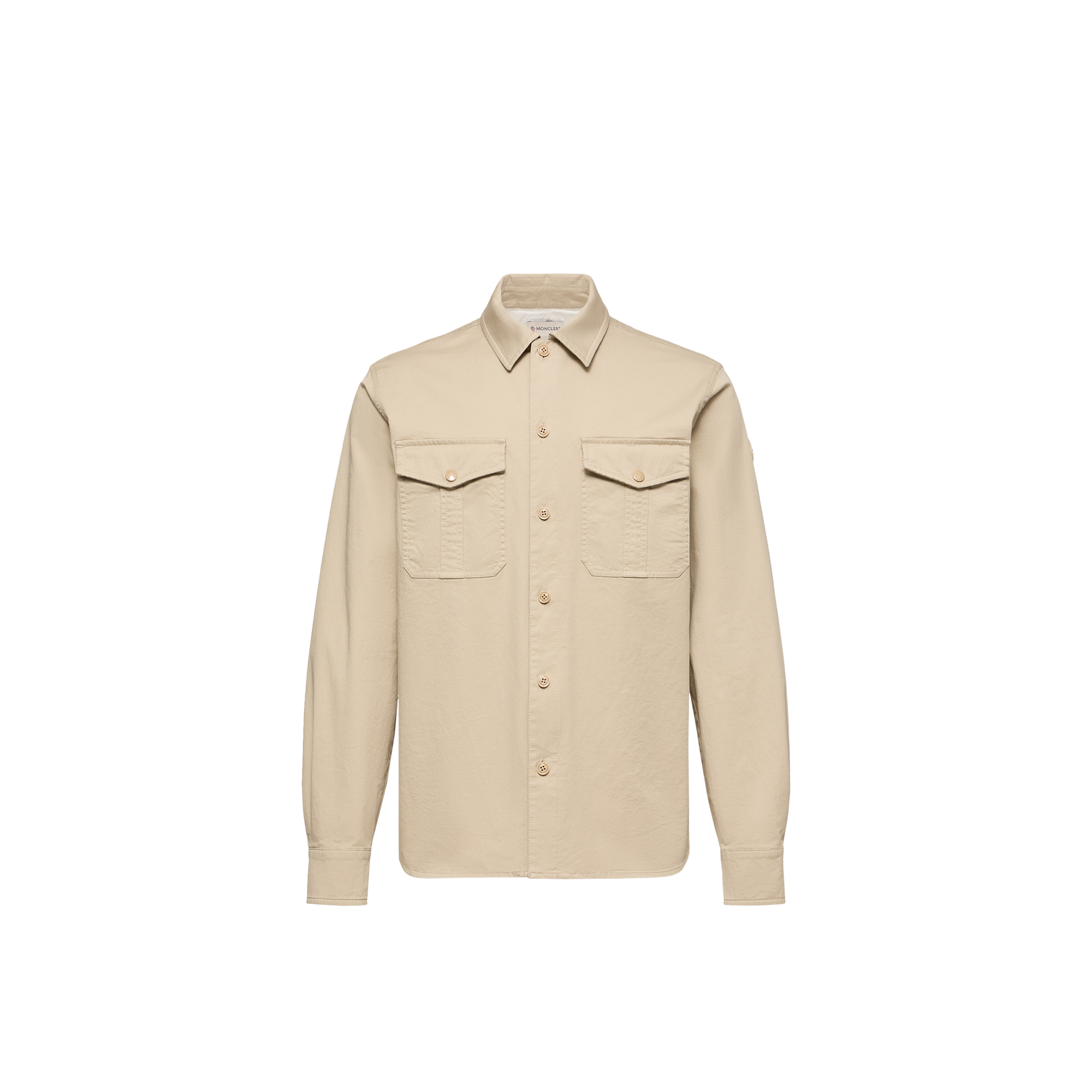 Moncler   Cotton Blend Gabardine Long Sleeve Shirt for Men in Beige, Size: M