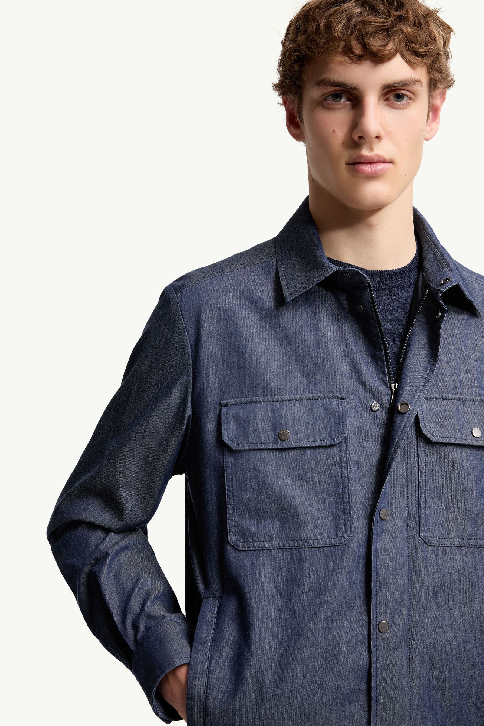 Denim Blue Denim Shirt Jacket - Shirt Jackets for Men | Moncler US