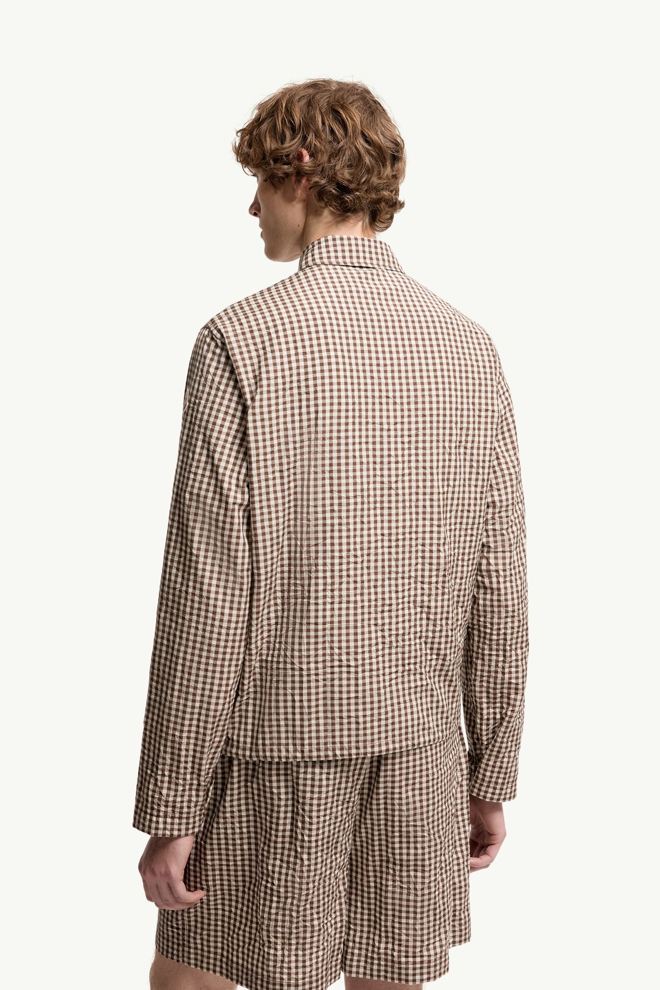 Chemise zippée en coton mélangé à motif vichy Hommes Blanc & Marron Moncler 4