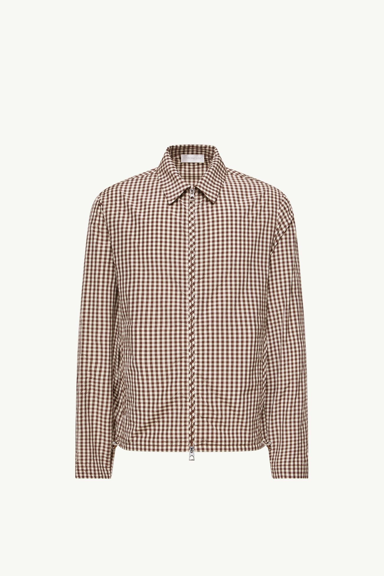 Giacca camicia con zip in misto cotone vichy Uomo Bianco & Marrone Moncler 2