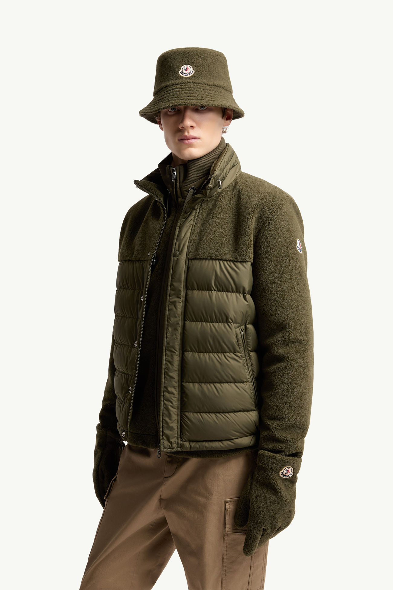 Mit Teddystoff gepolsterte Handschuhe Herren Dunkelgrün Moncler 1