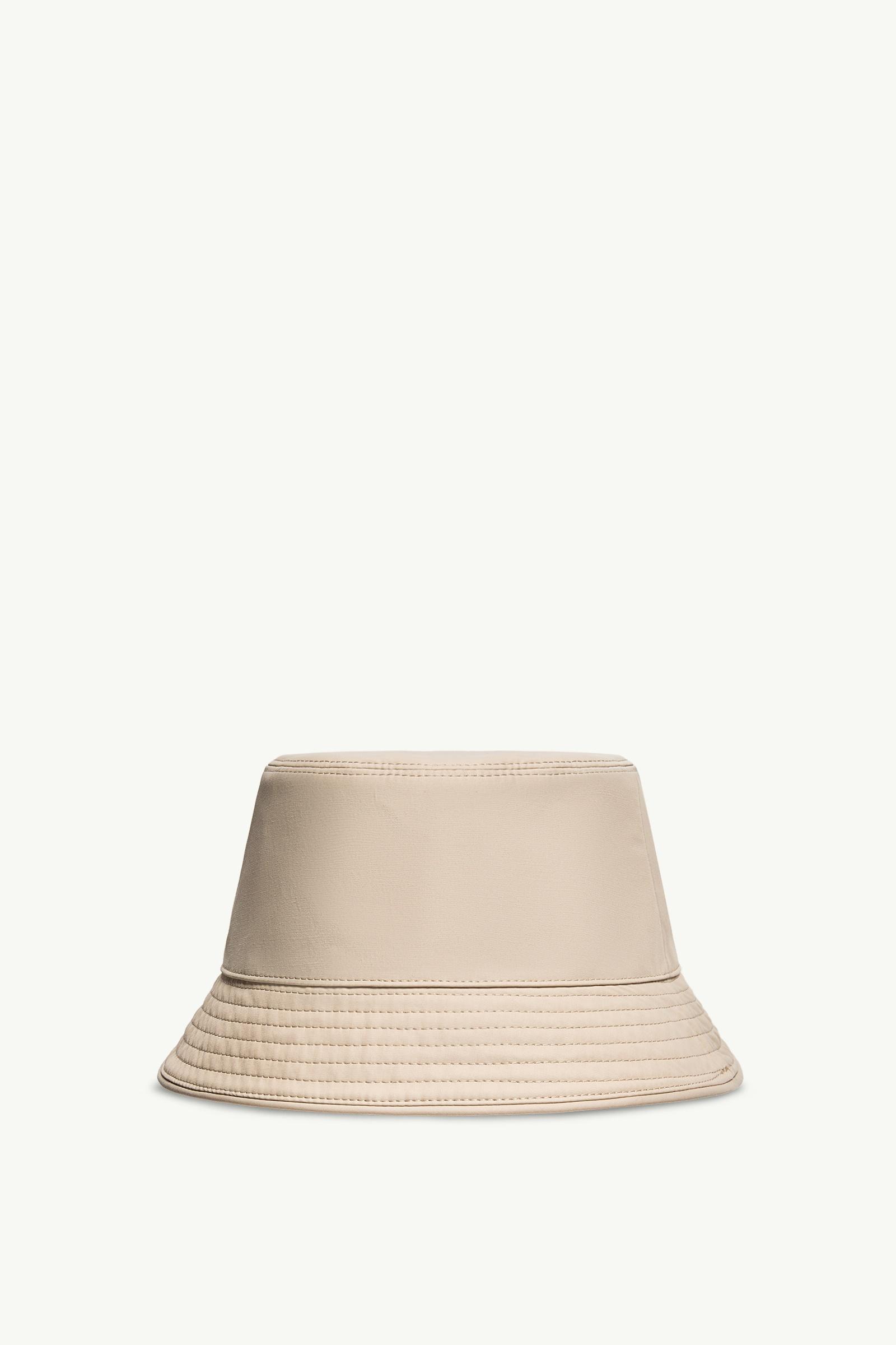 Light Beige Leather Logo Cotton Blend Bucket Hat - Hats & Beanies