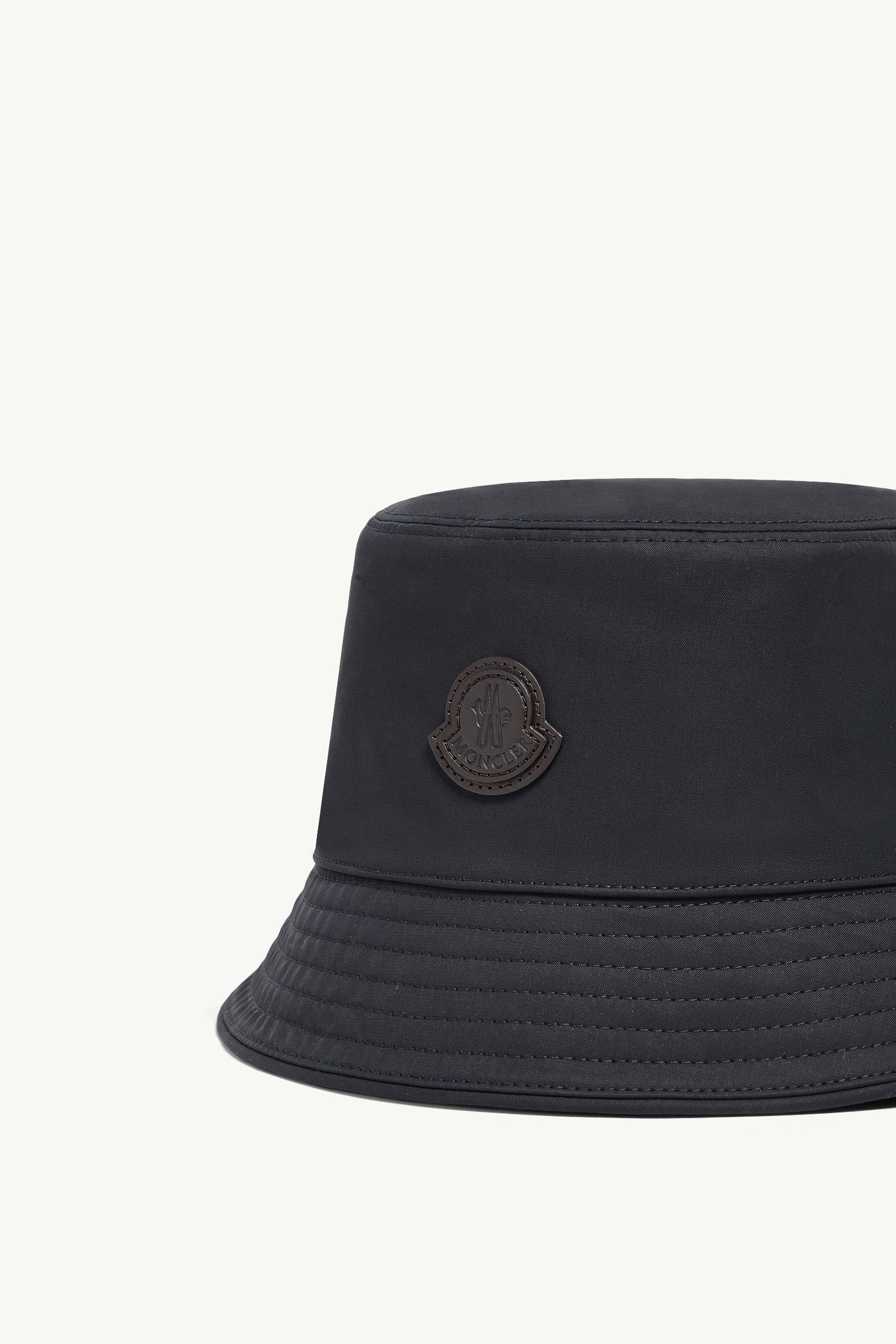 Navy Blue Leather Logo Cotton Blend Bucket Hat - Hats & Beanies