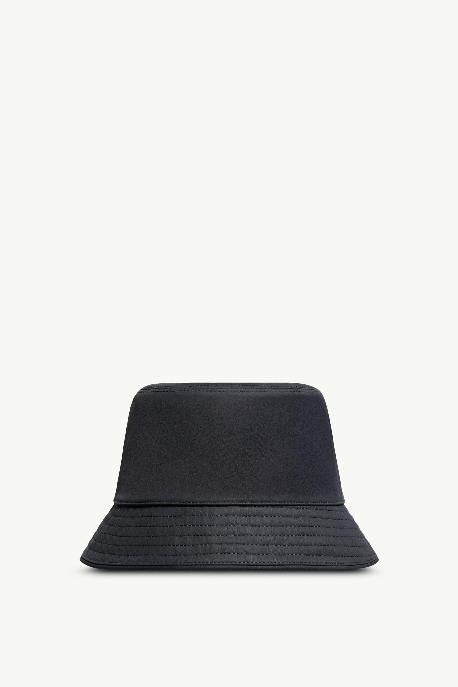 Navy Blue Leather Logo Cotton Blend Bucket Hat - Hats & Beanies