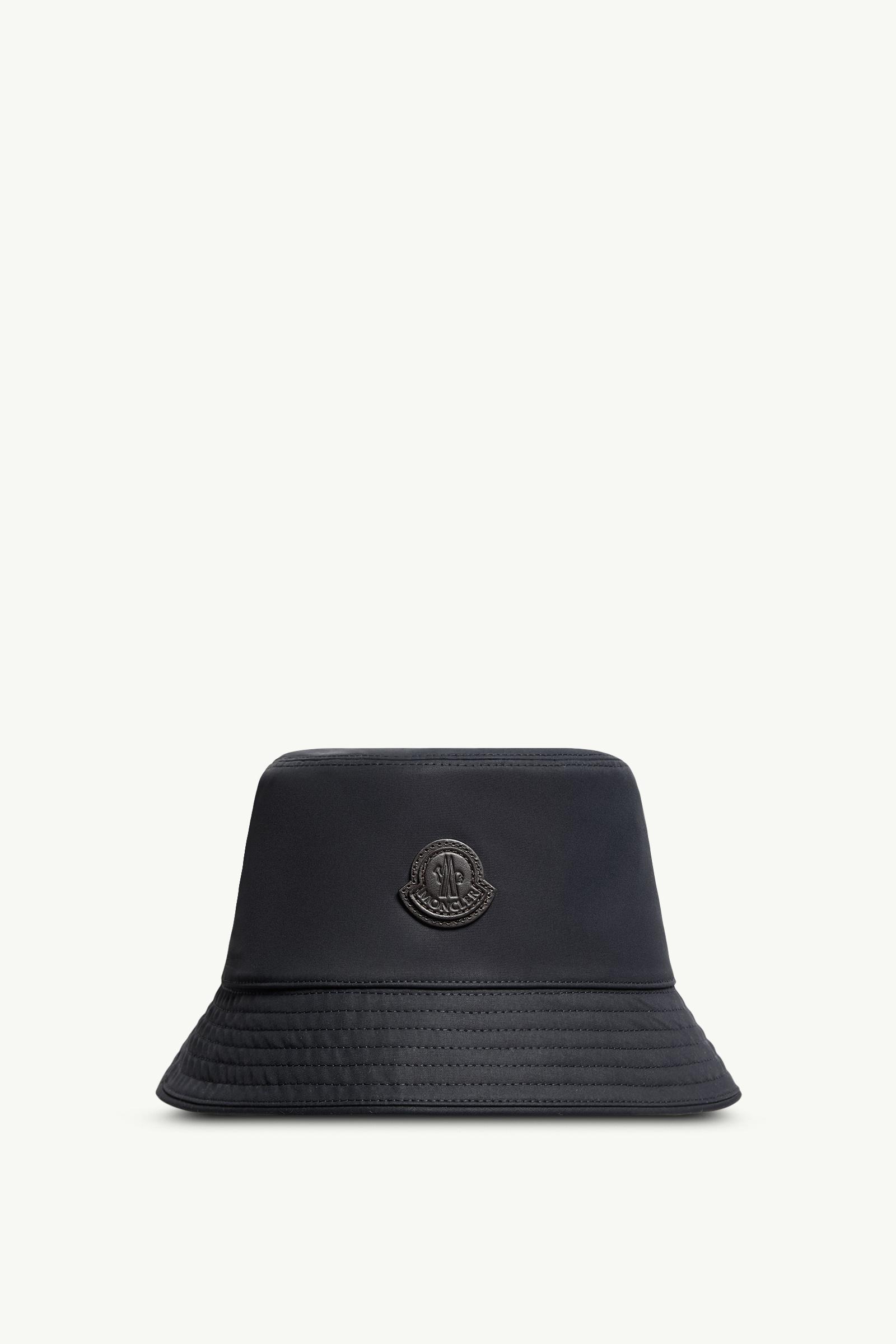 モンクレール ハット L Navy Blue Leather Logo Cotton Blend Bucket Hat - Hats & Beanies