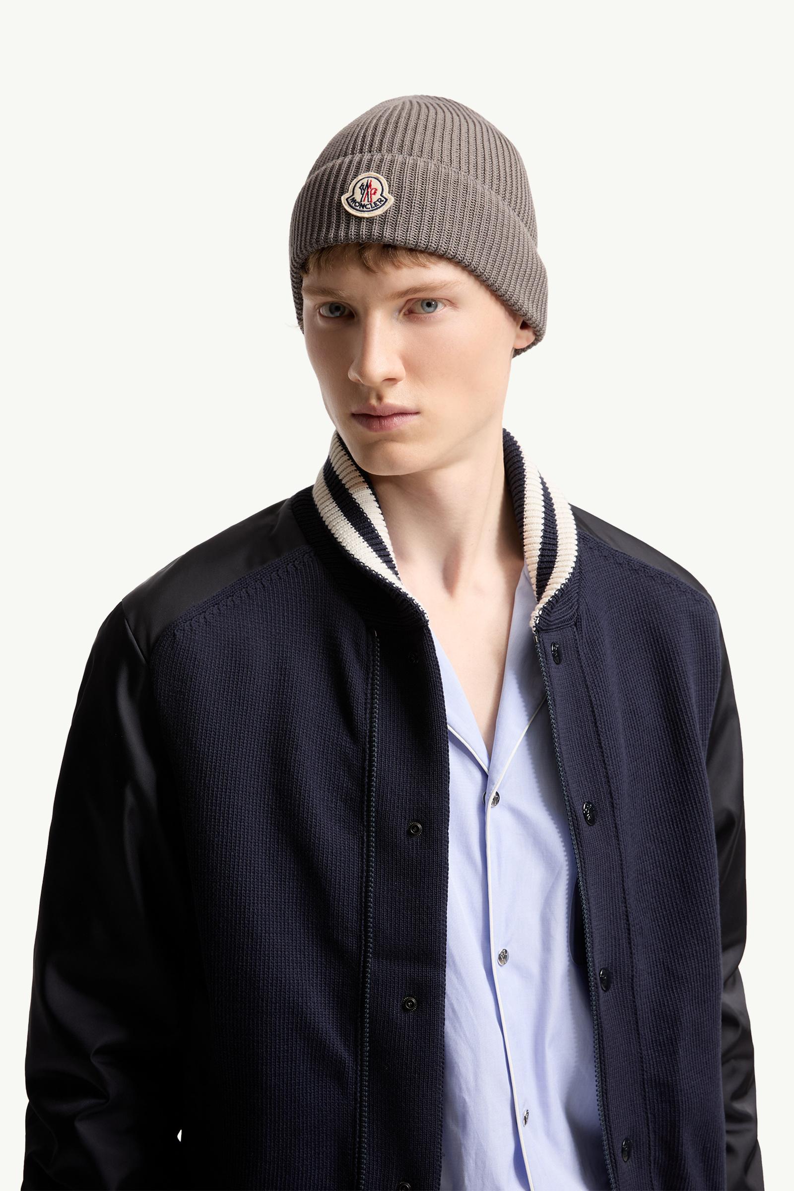 Grey Logo Cotton Beanie - Hats & Beanies for Men | Moncler US