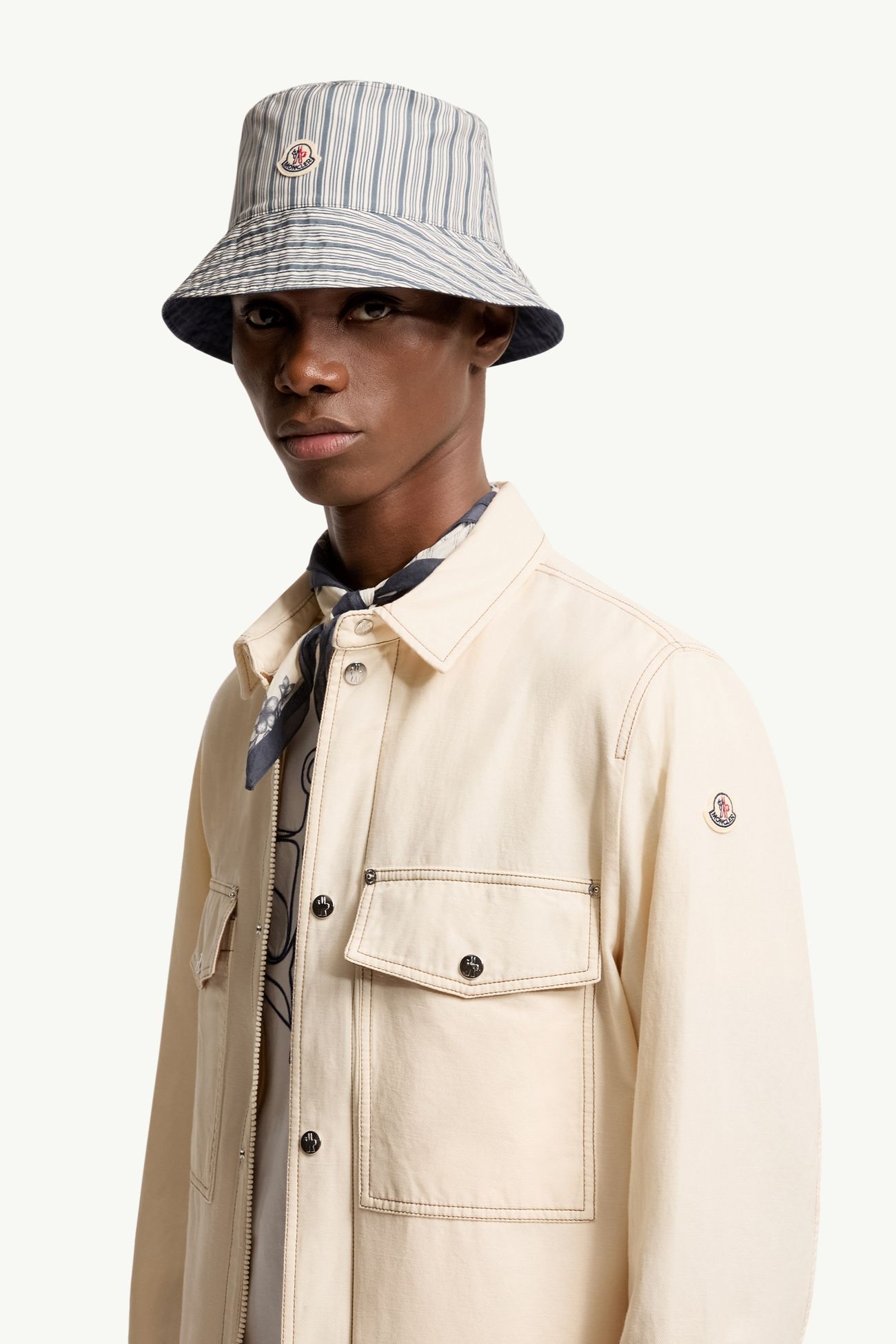 雙面條紋棉質漁夫帽 男士 藍色和白色 Moncler 1