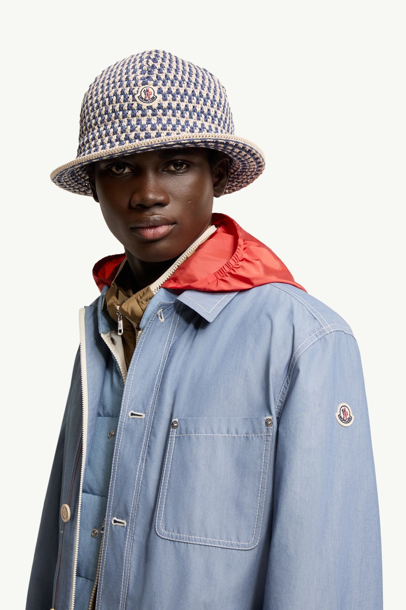 Gorro de pescador de mezcla de algodón con croché Hombre Blanco & Azul Moncler 1