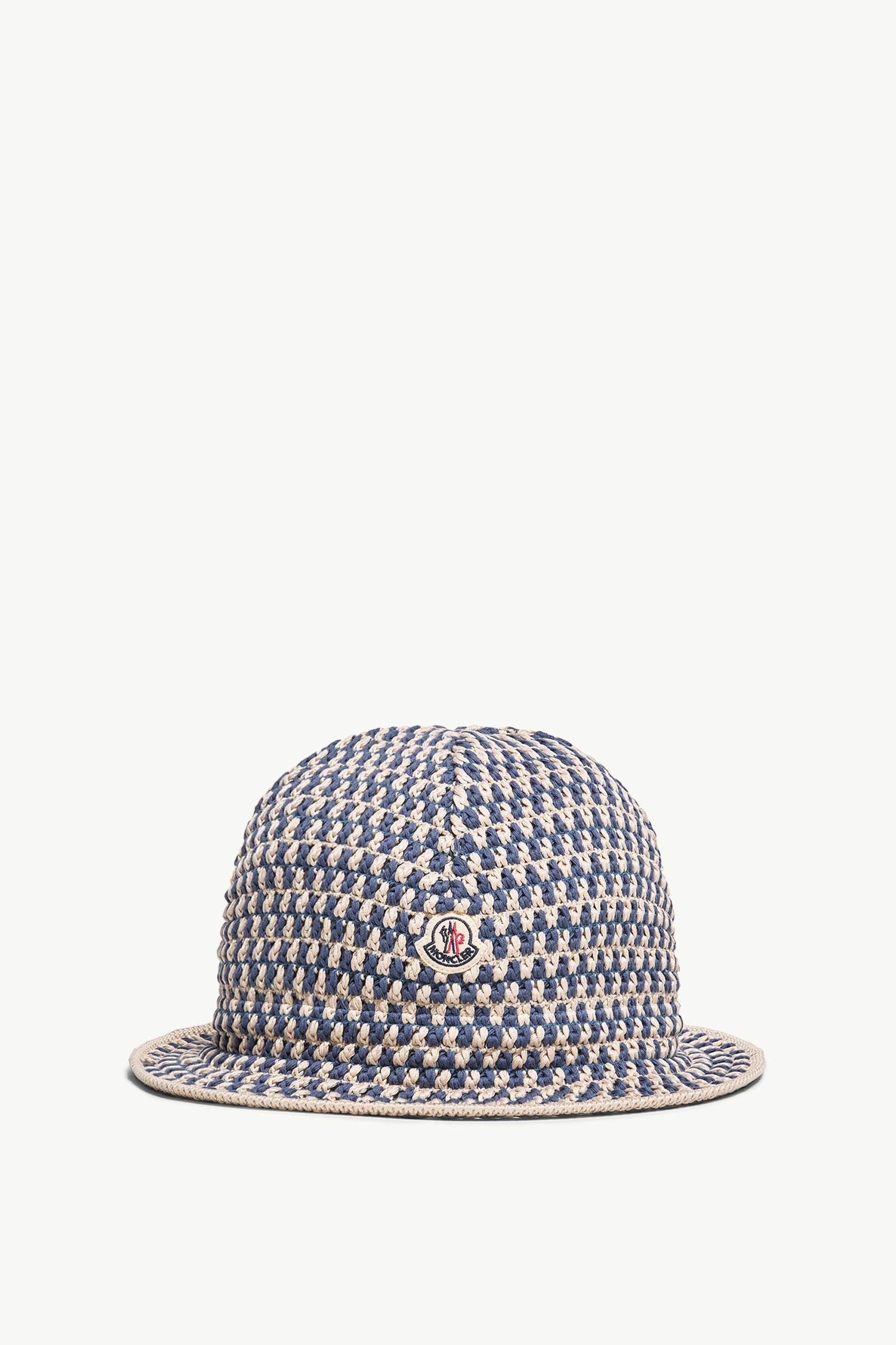 MONCLER バケットハット ホワイト White & Blue Crochet Cotton Blend Bucket Hat - Hats & Beanies for