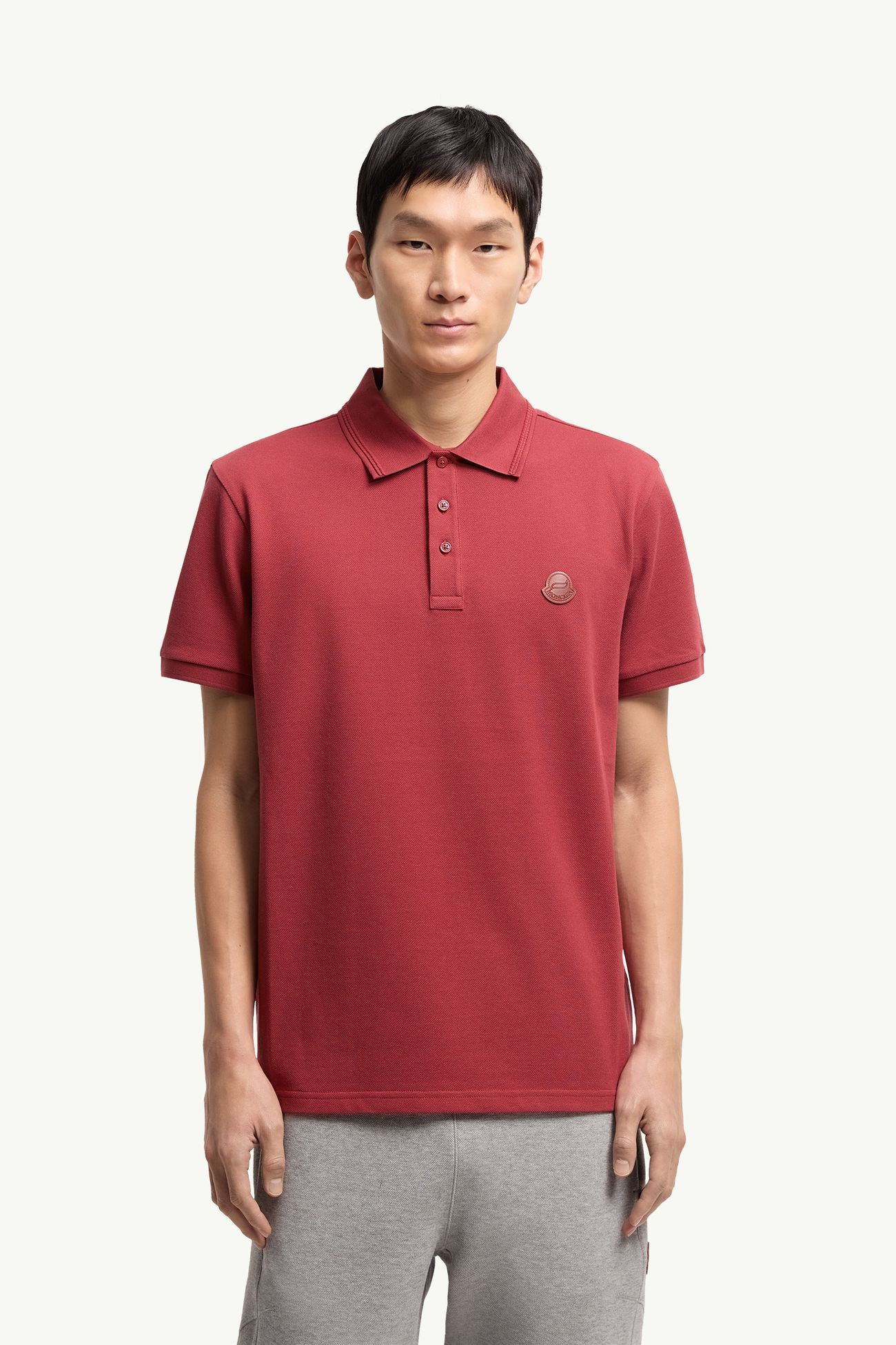 Piqué-Poloshirt mit Logoaufnäher Herren Dunkelrot Moncler 3